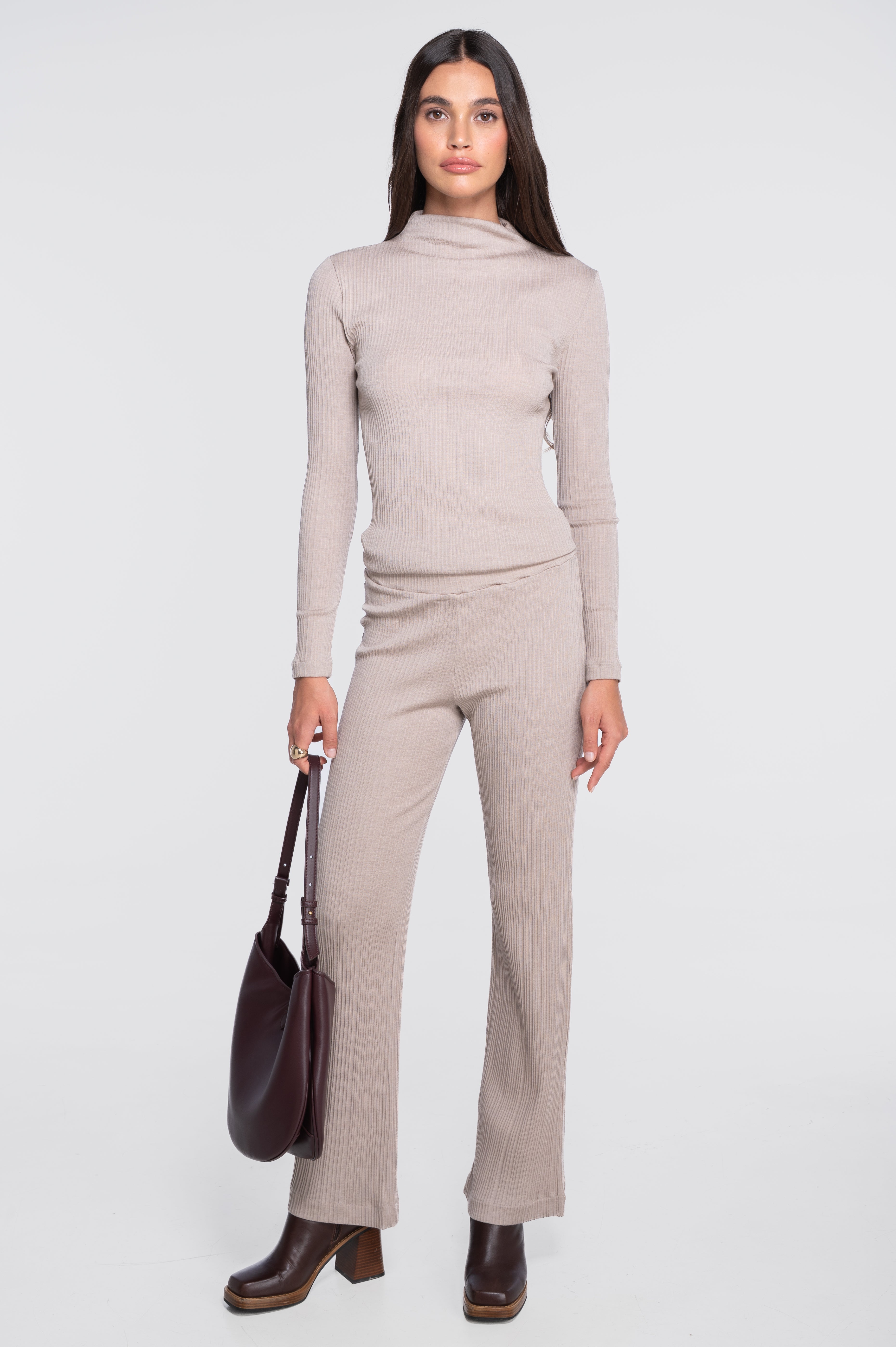 Wide-leg wool and silk trousers with irregular rib 7468
