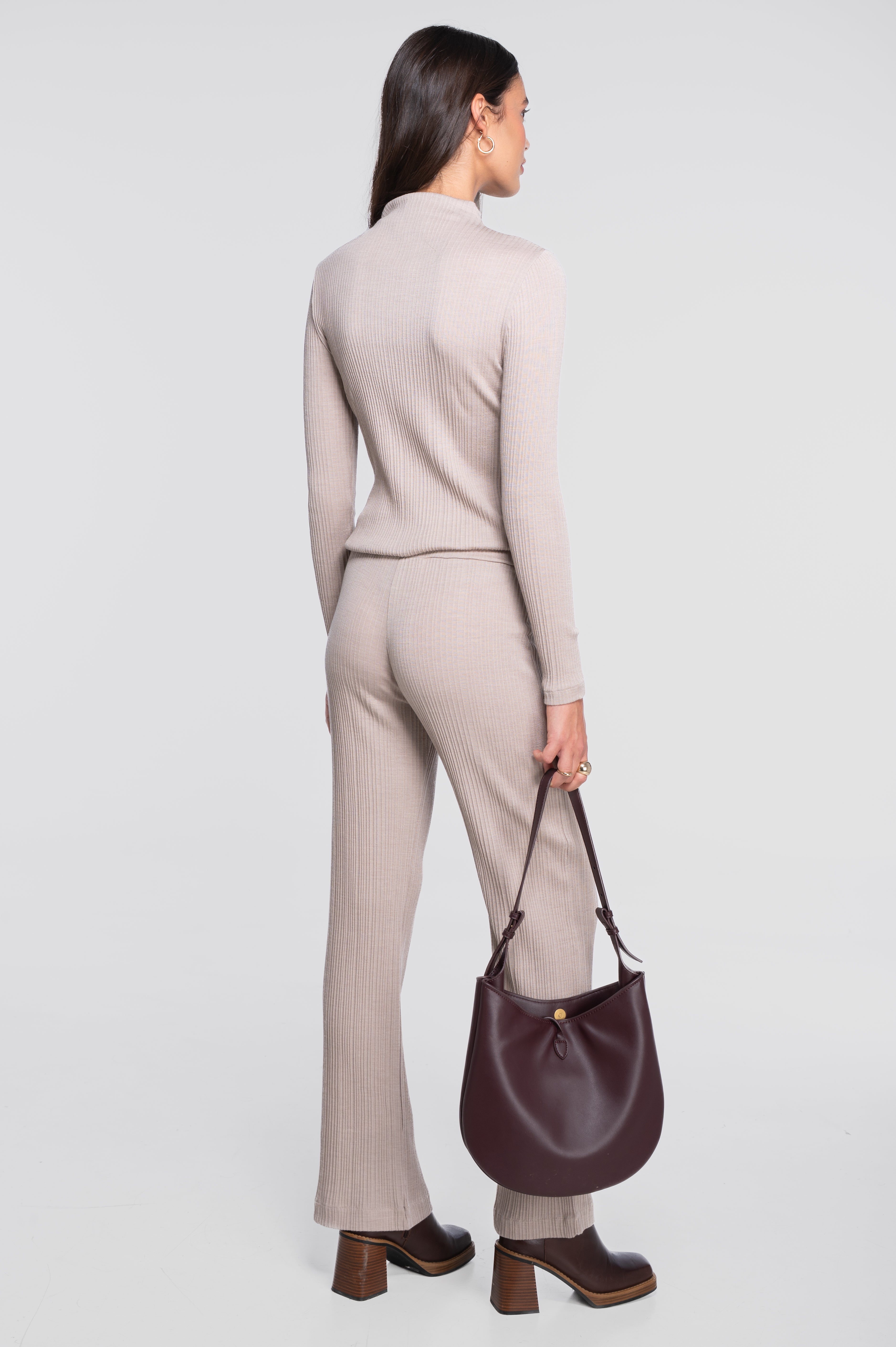 Wide-leg wool and silk trousers with irregular rib 7468