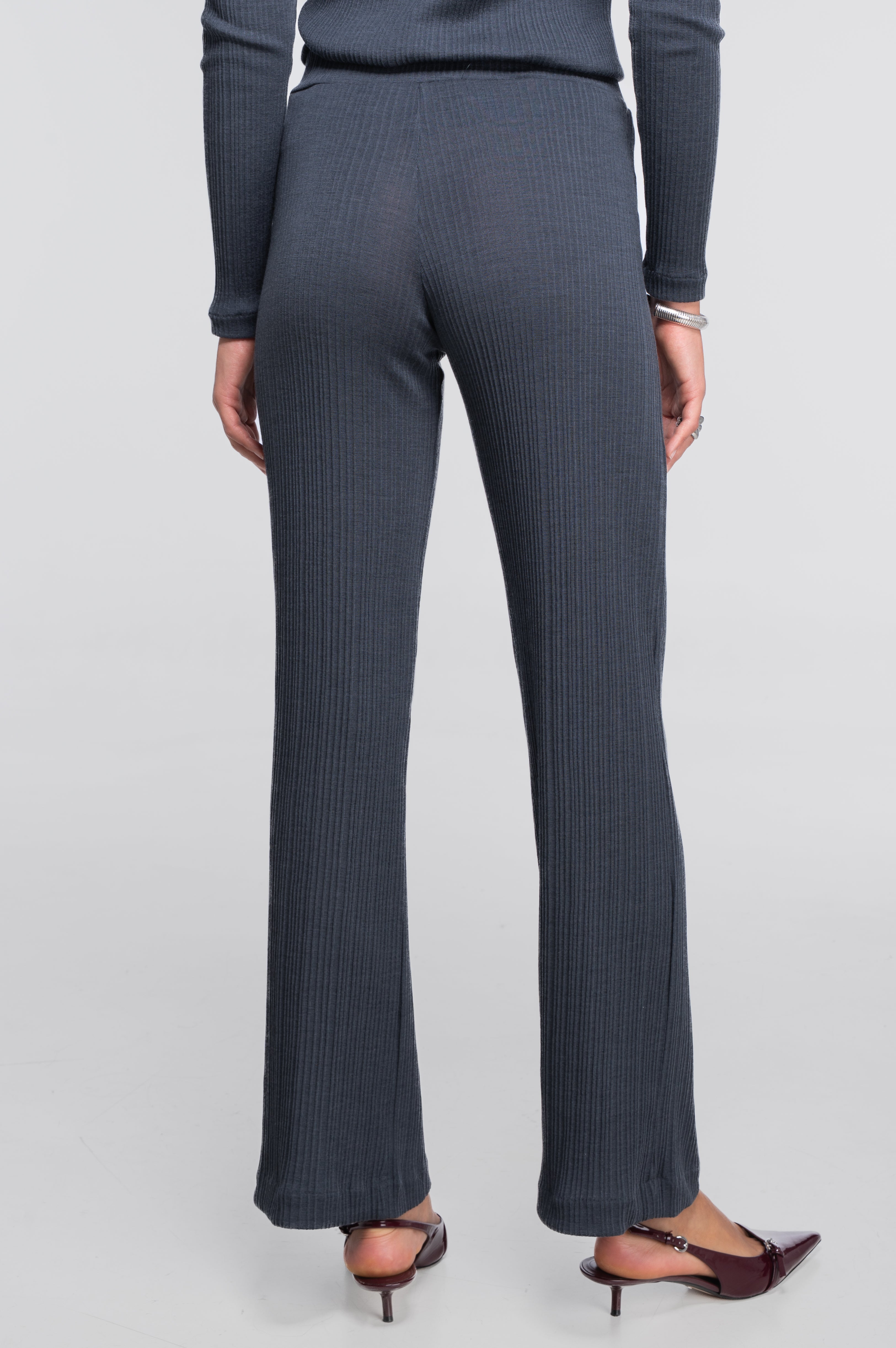 Wide-leg wool and silk trousers with irregular rib 7468