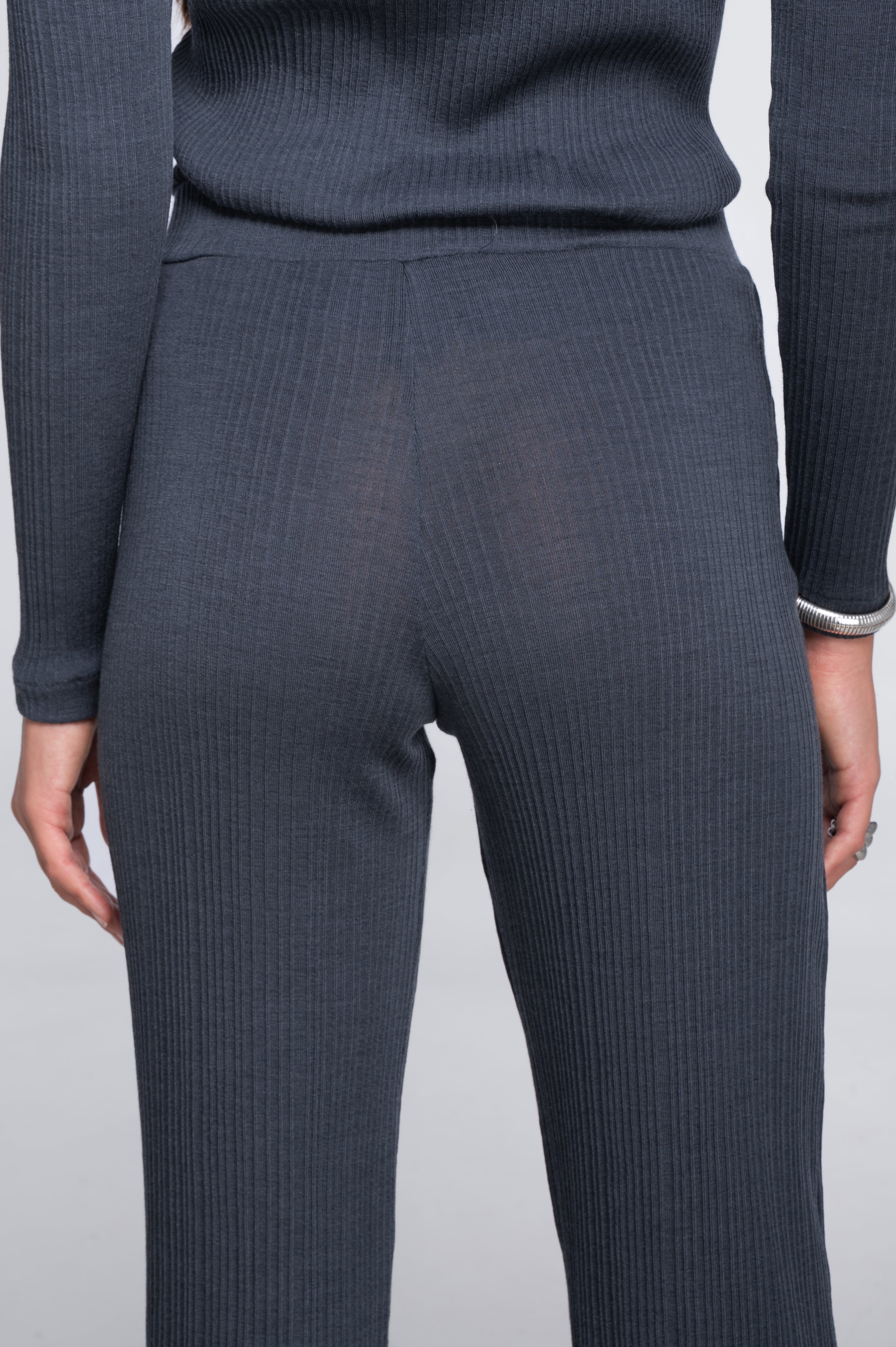 Wide-leg wool and silk trousers with irregular rib 7468