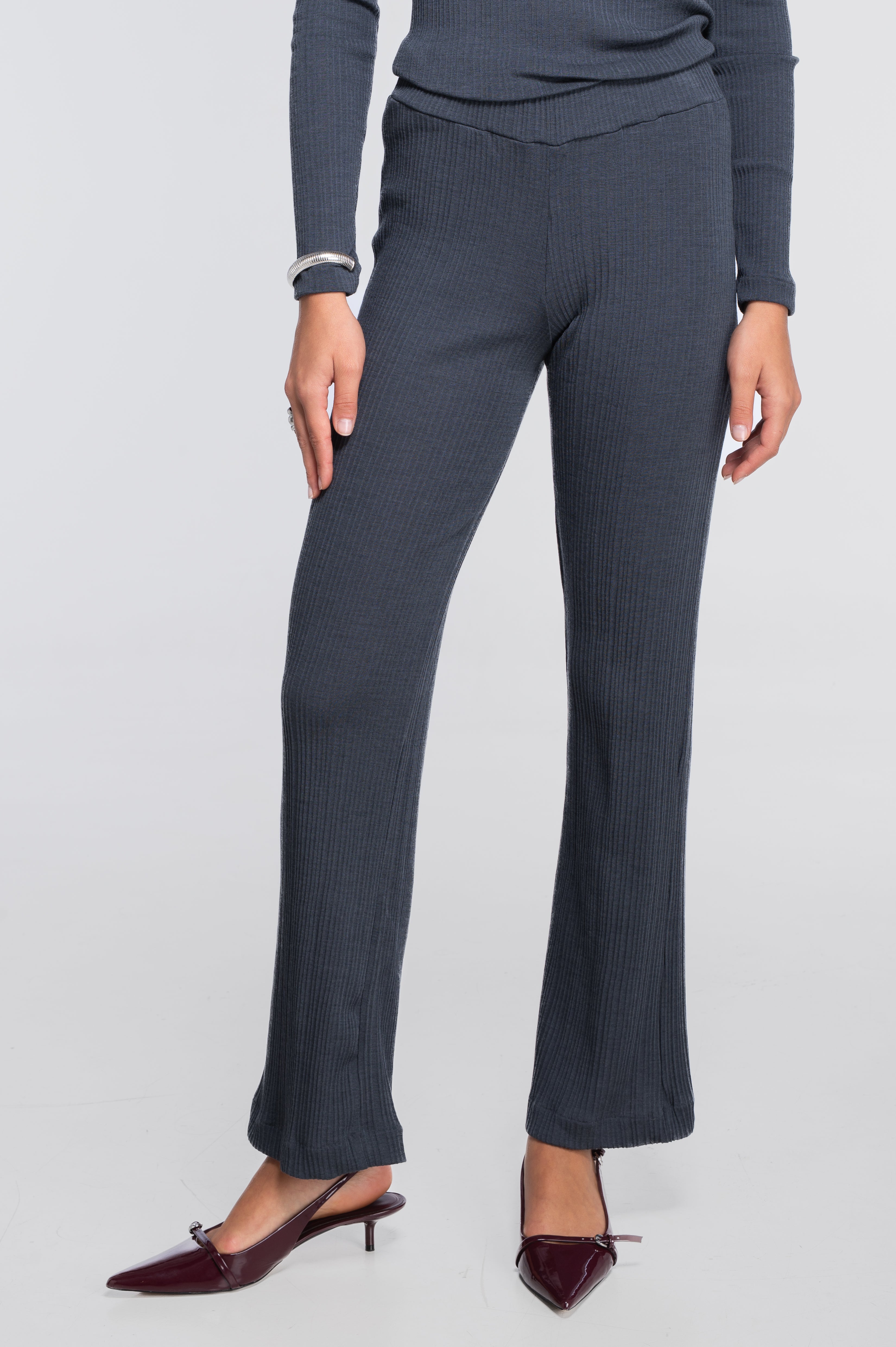 Wide-leg wool and silk trousers with irregular rib 7468