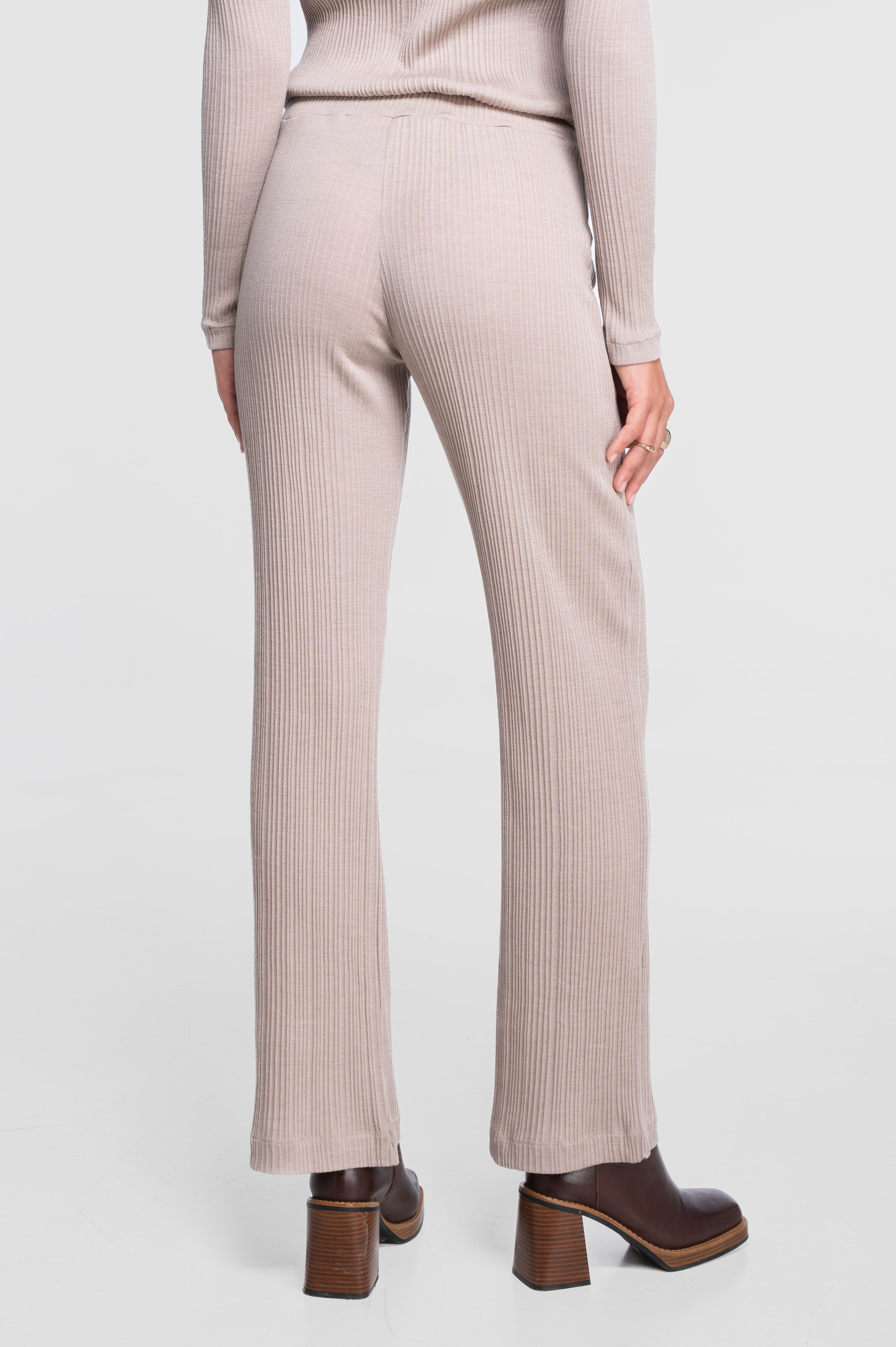 Wide-leg wool and silk trousers with irregular rib 7468