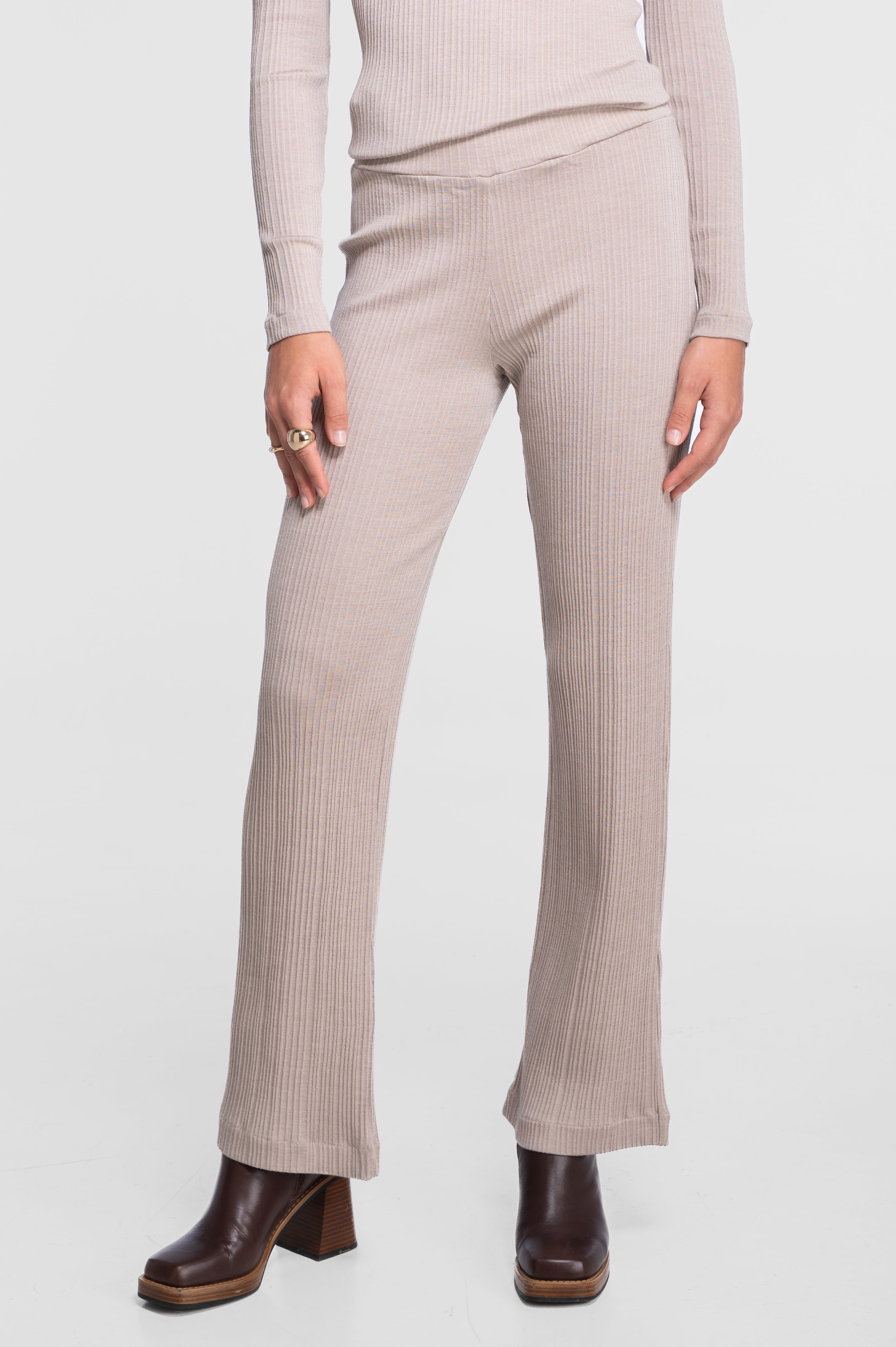 Wide-leg wool and silk trousers with irregular rib 7468