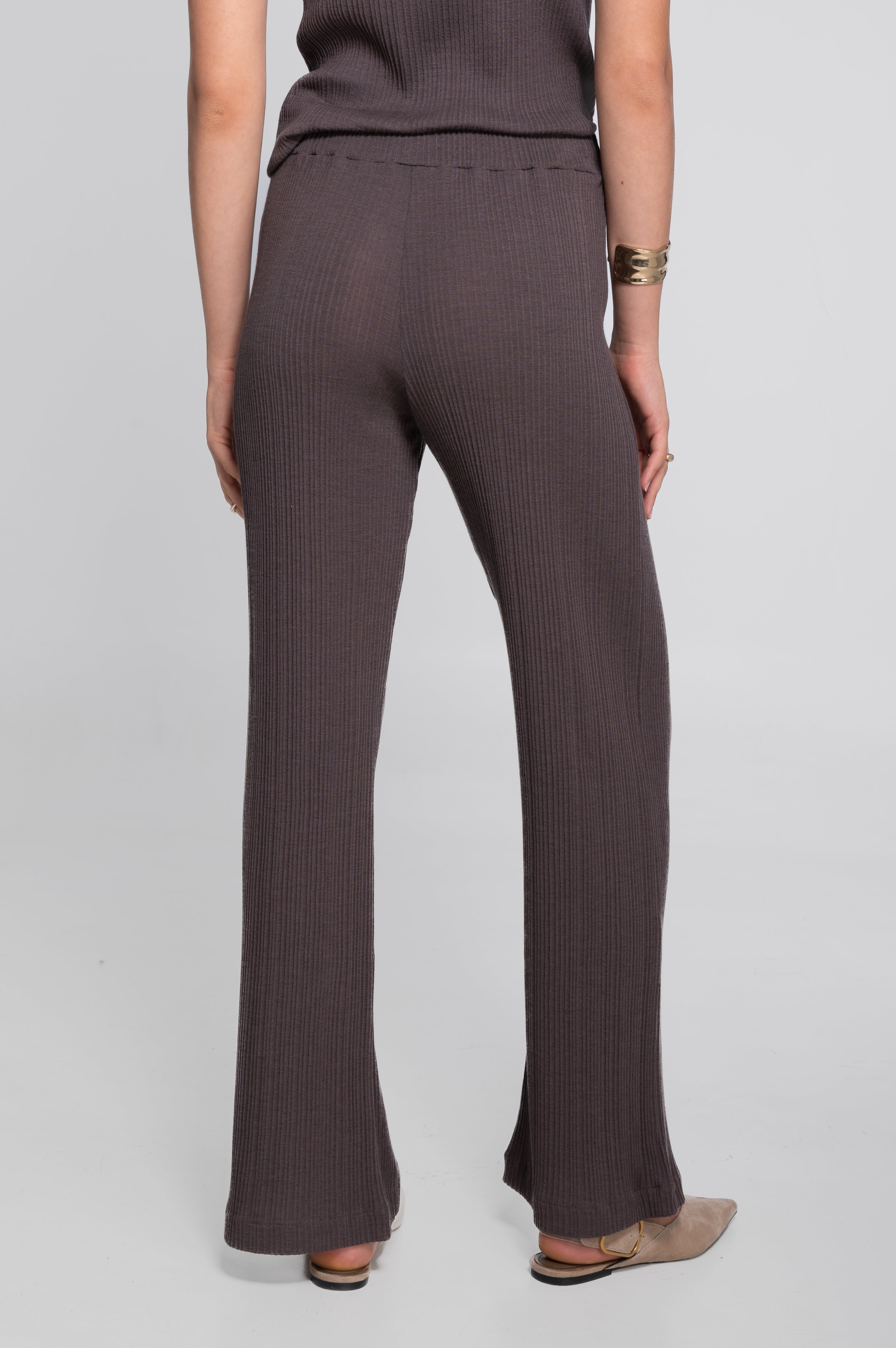Wide-leg wool and silk trousers with irregular rib 7468