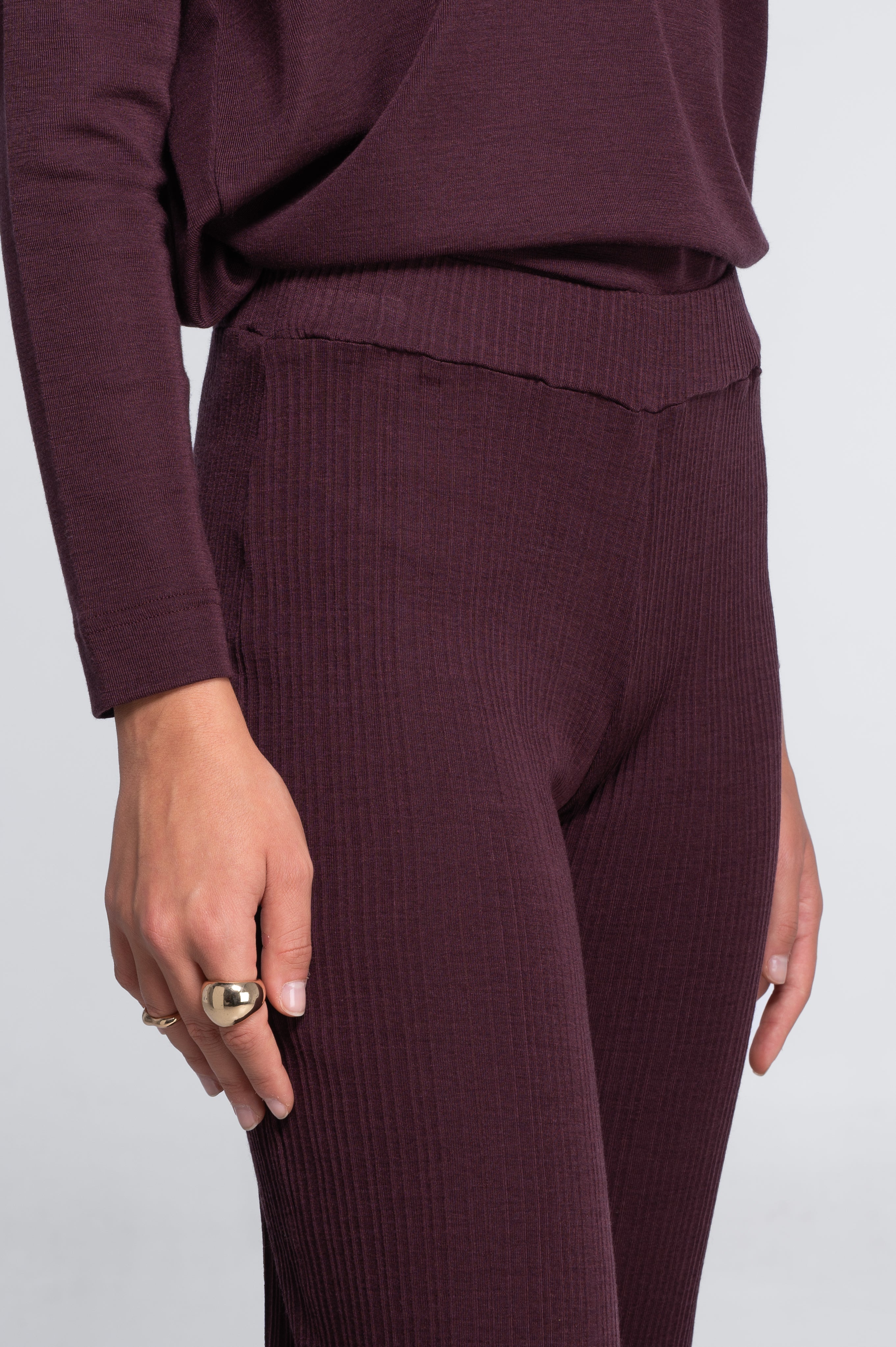 Wide-leg wool and silk trousers with irregular rib 7468