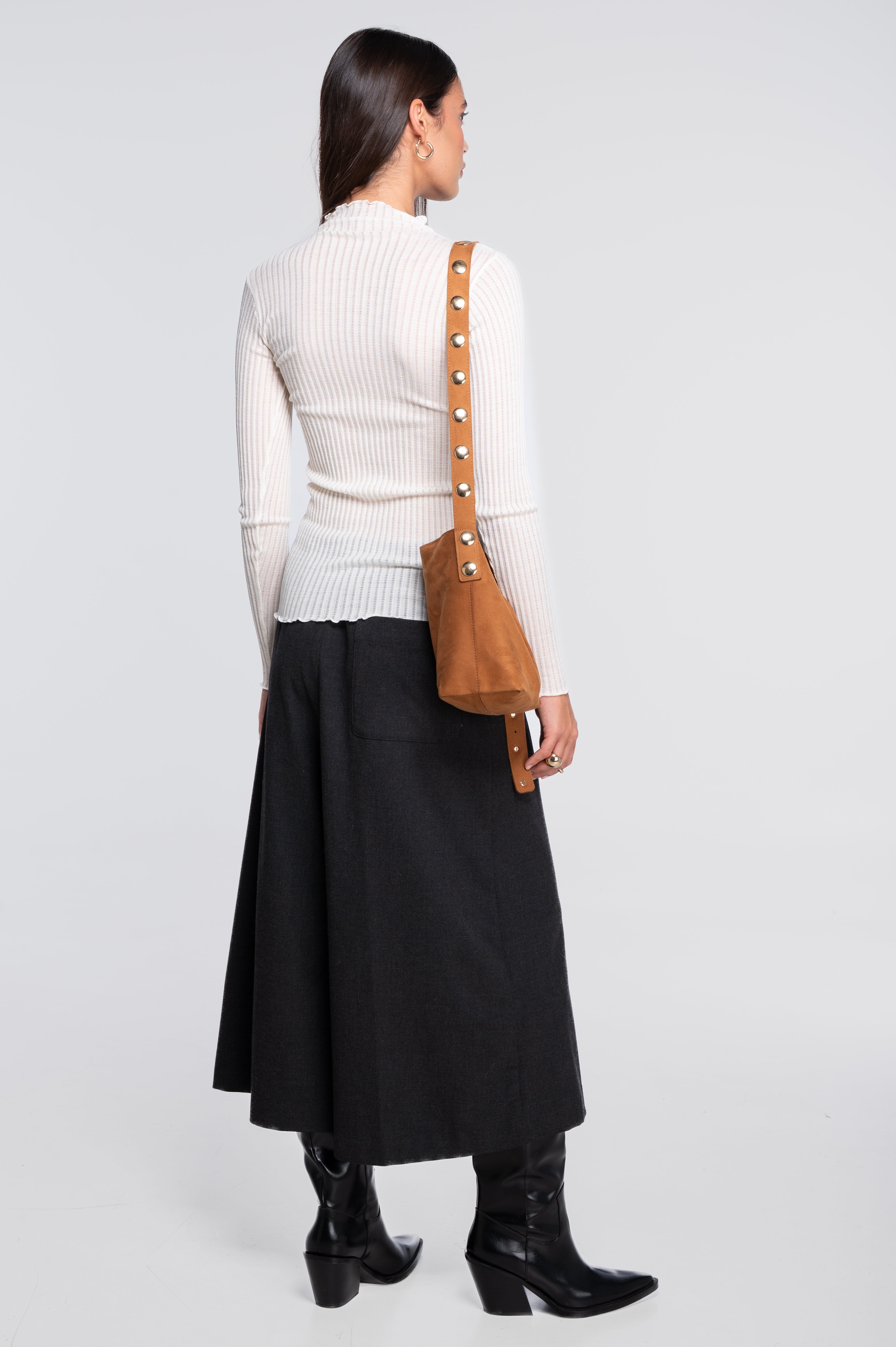 Haut à manches longues et col montant en laine et soie ajourée 7494