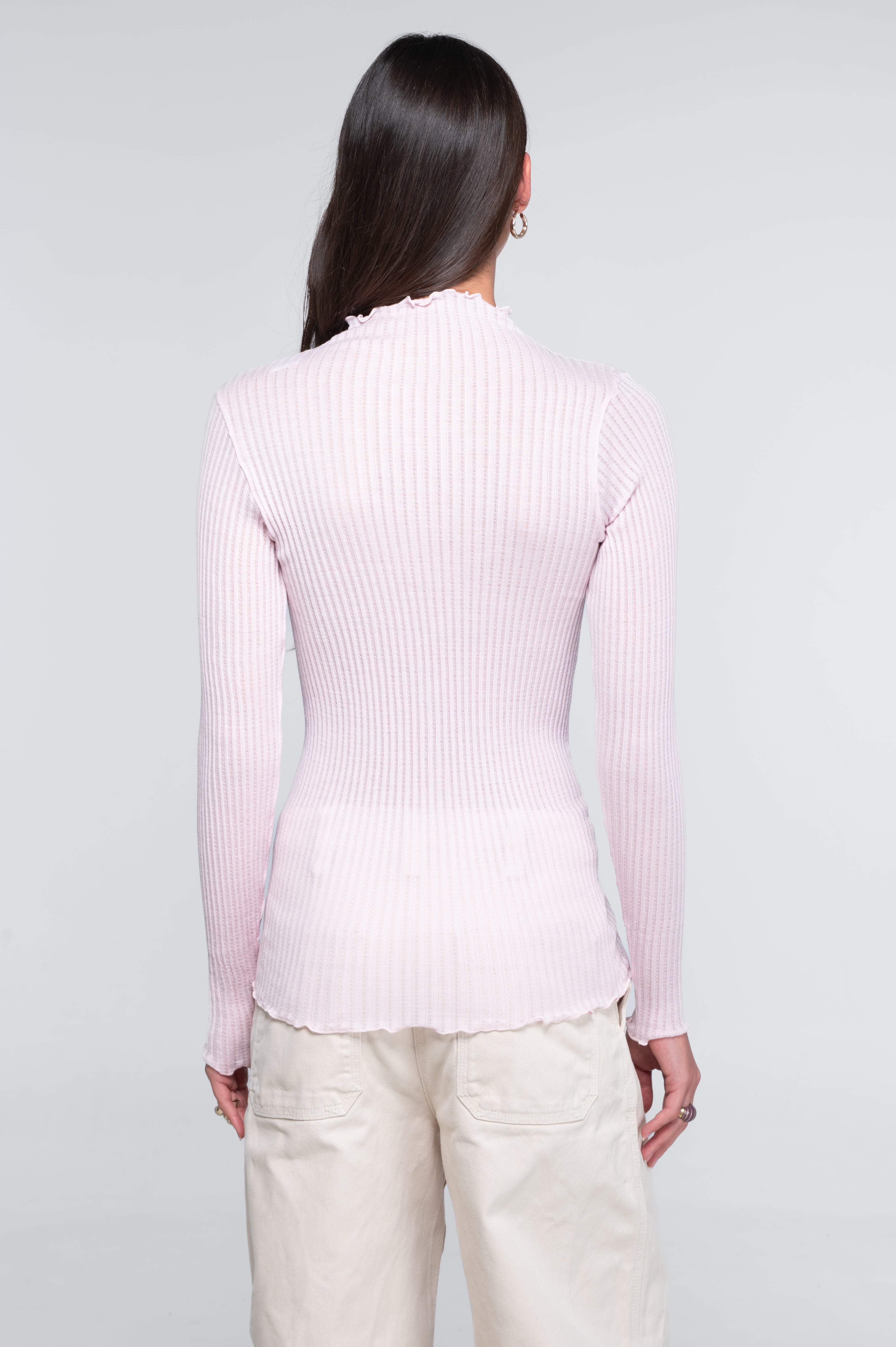 Long sleeves mock neck shirt in ajouré wool and silk 7494