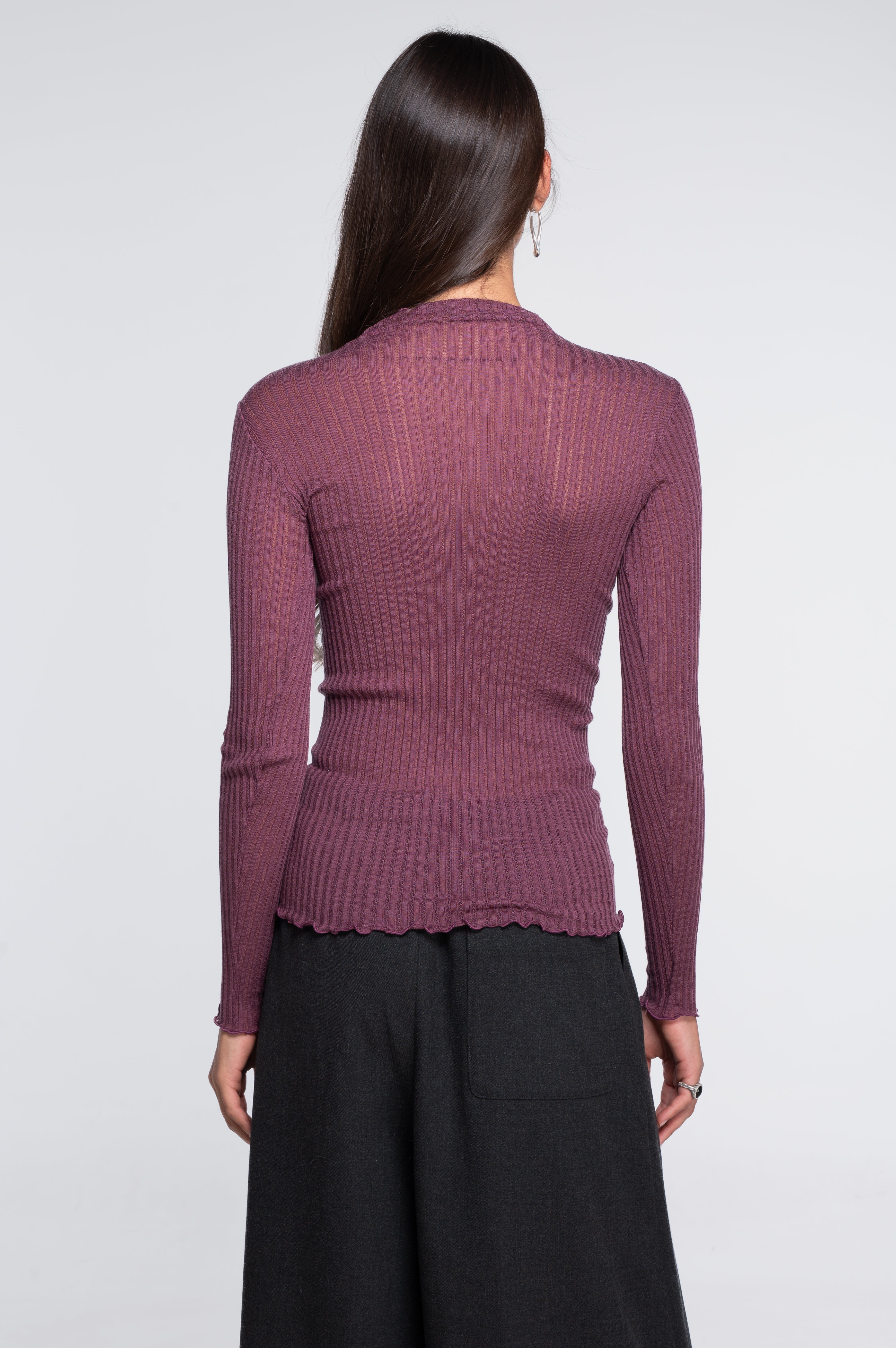 Long sleeves mock neck shirt in ajouré wool and silk 7494