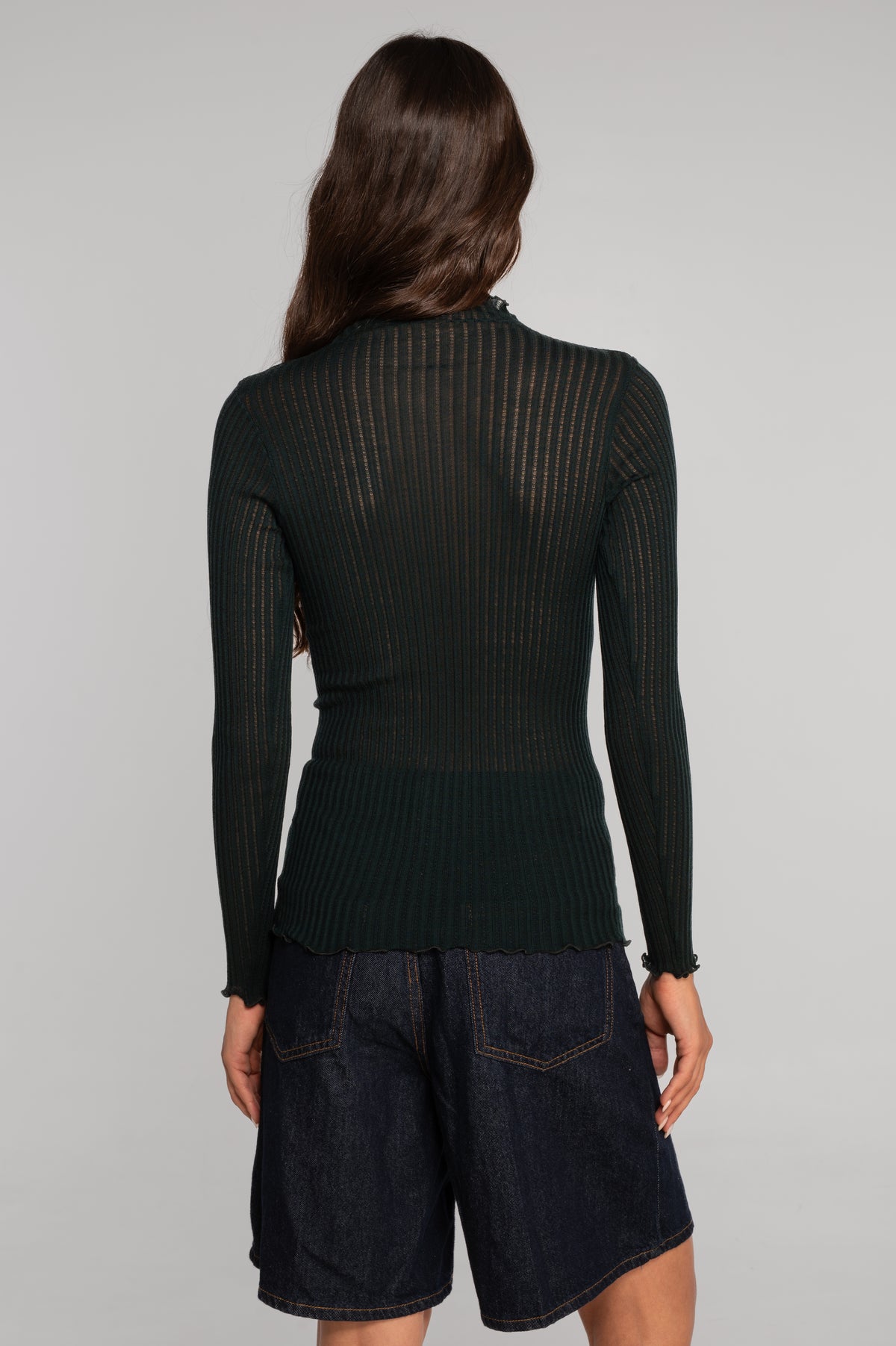 Long sleeves mock neck shirt in ajouré wool and silk 7494