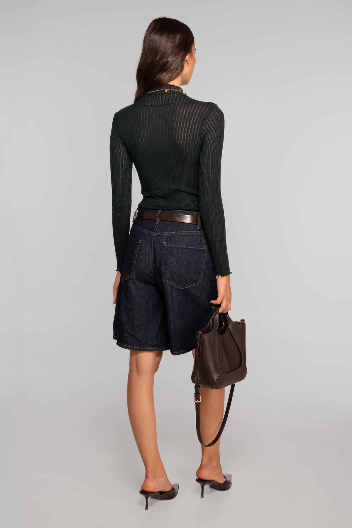 Long sleeves mock neck shirt in ajouré wool and silk 7494