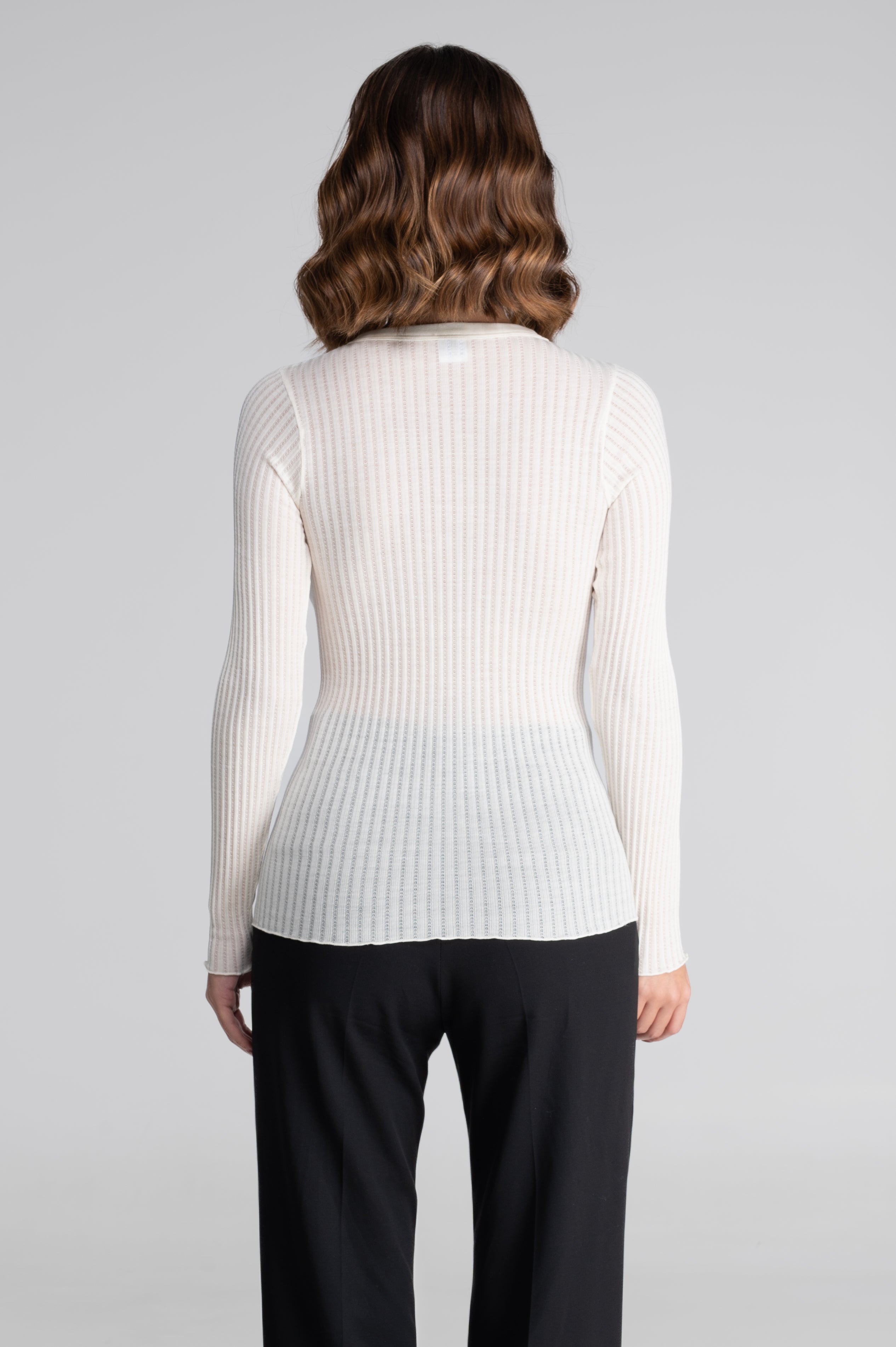 Long sleeves round neck shirt in ajouré wool and silk 7496
