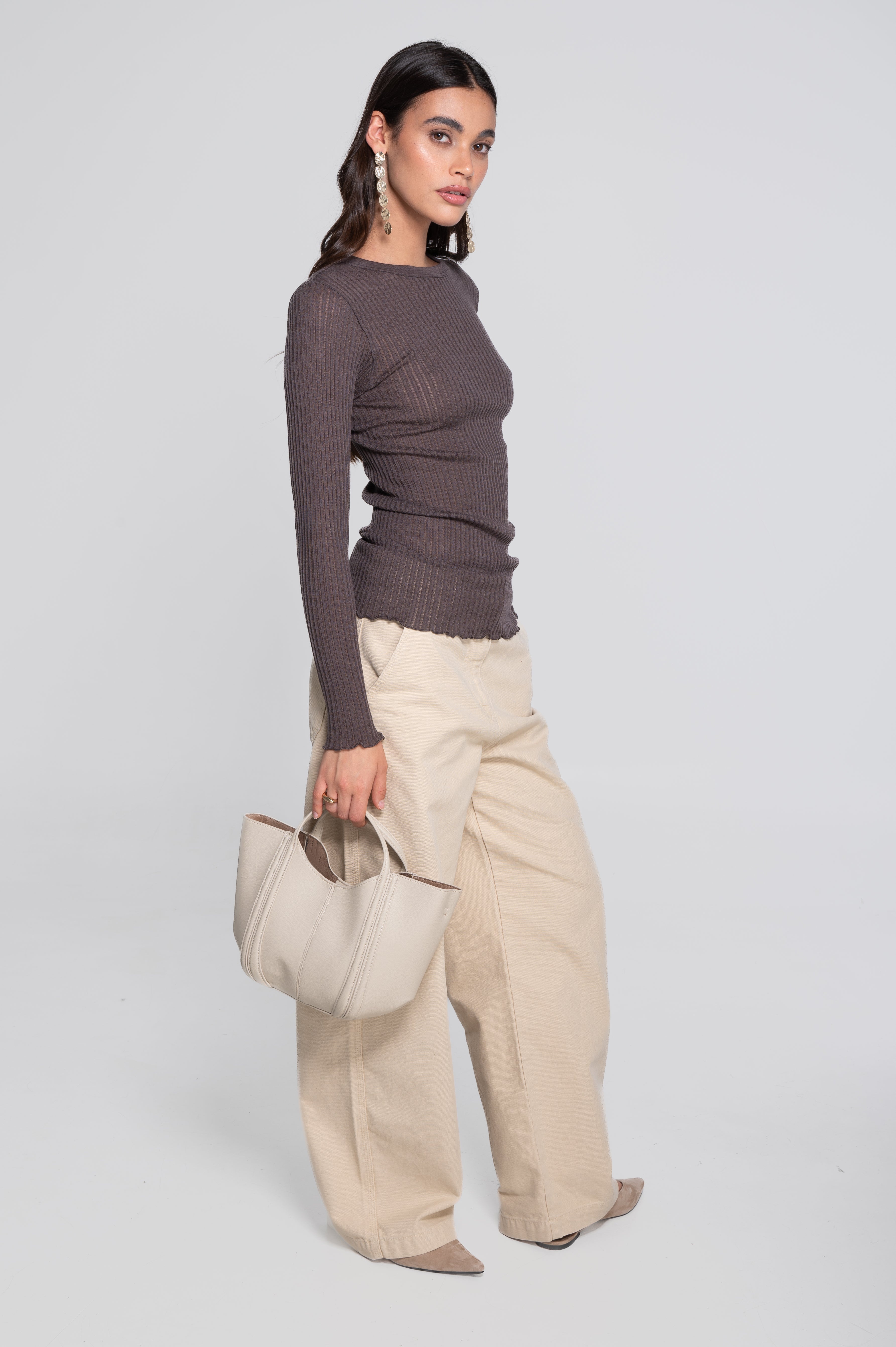 Long sleeves round neck shirt in ajouré wool and silk 7496