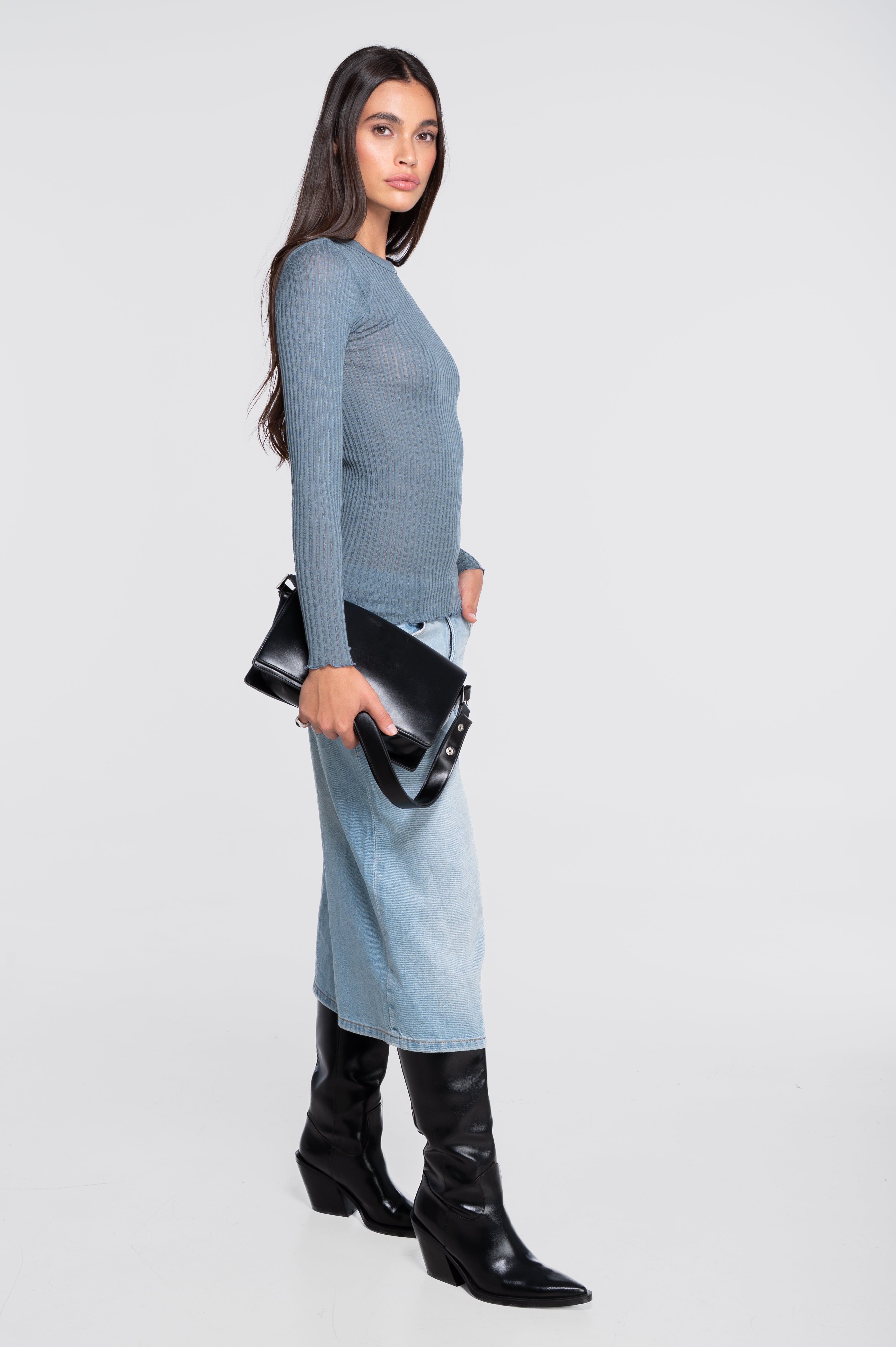 Long sleeves round neck shirt in ajouré wool and silk 7496