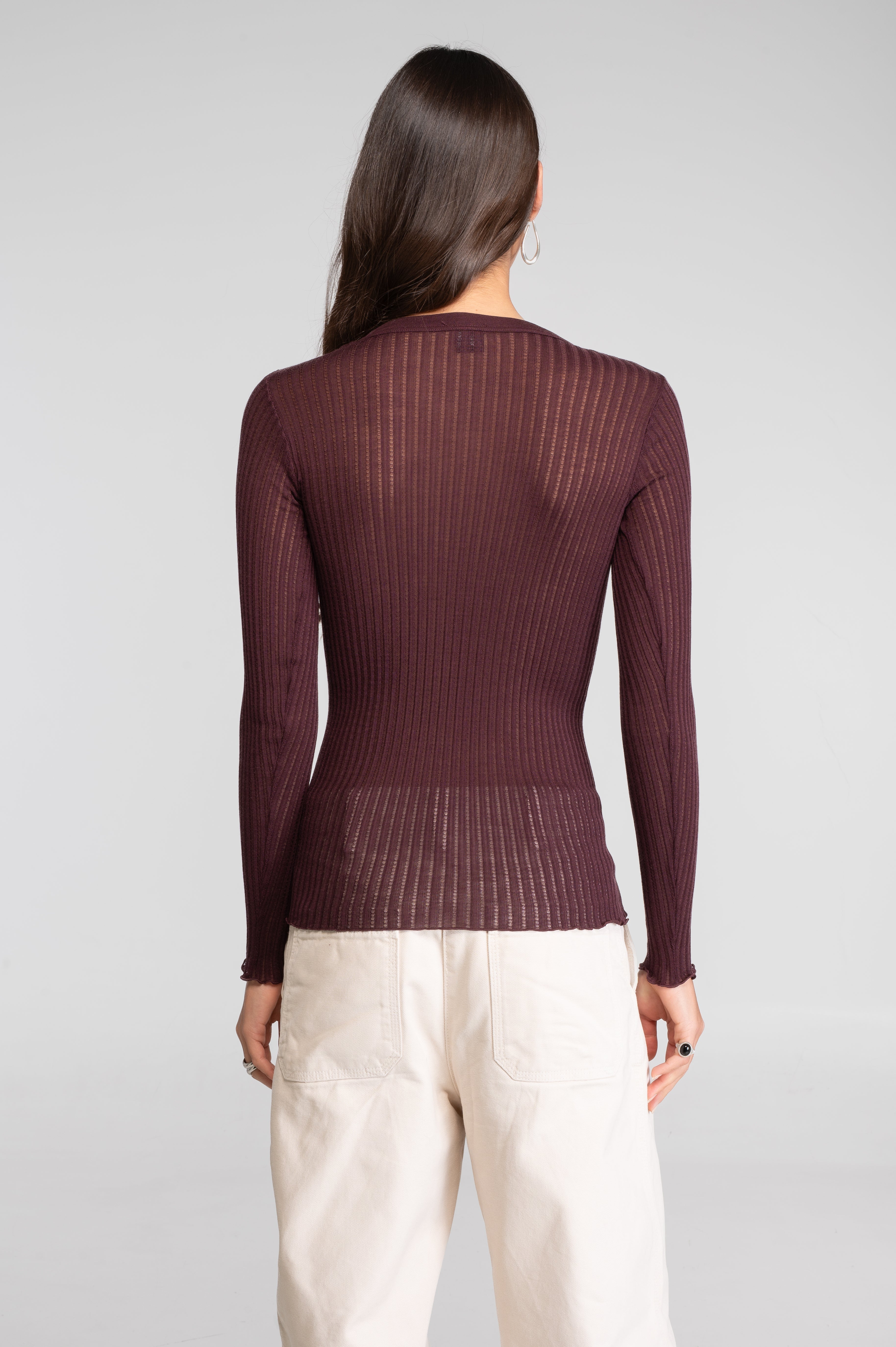 Long sleeves round neck shirt in ajouré wool and silk 7496