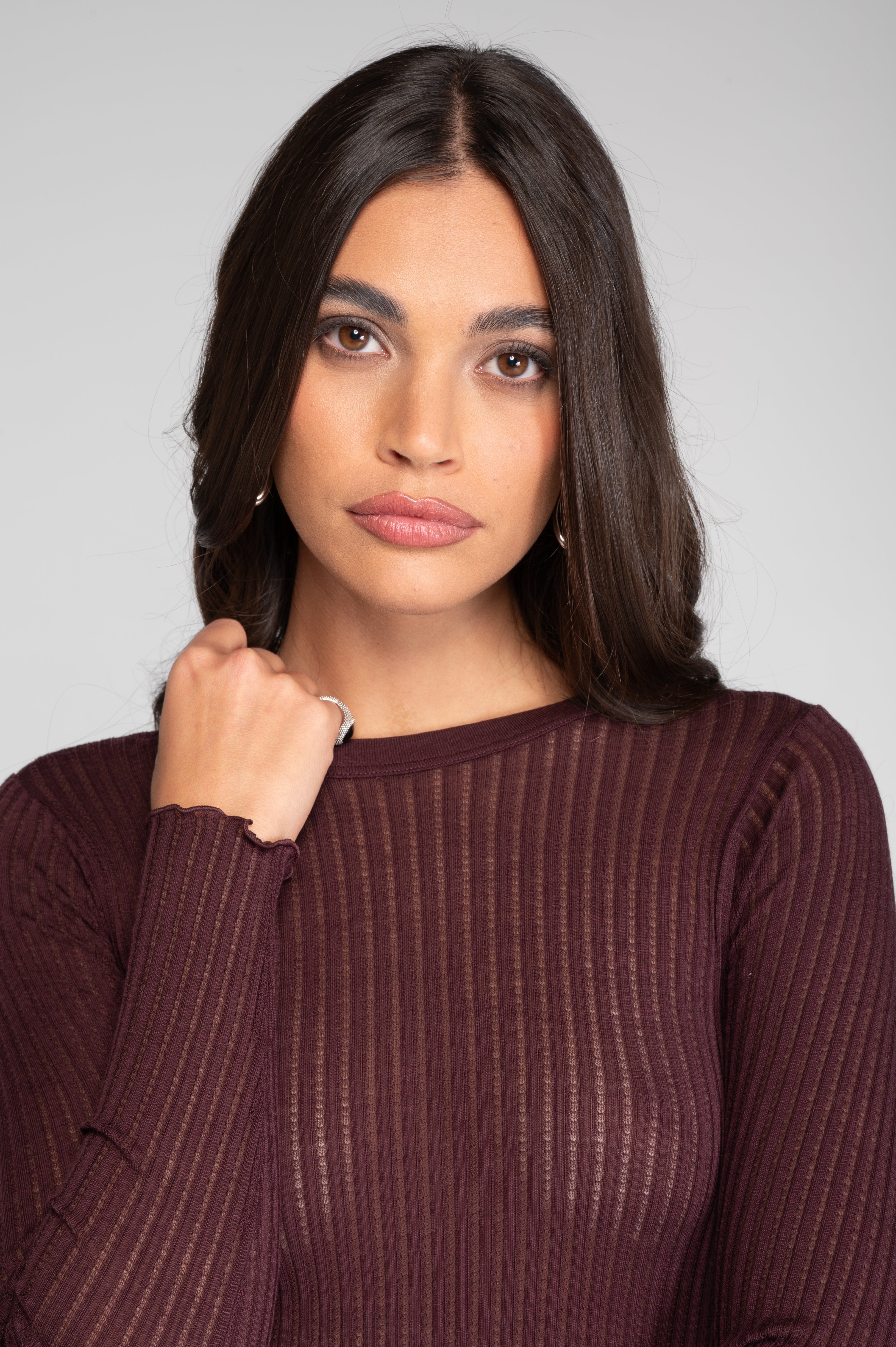 Long sleeves round neck shirt in ajouré wool and silk 7496