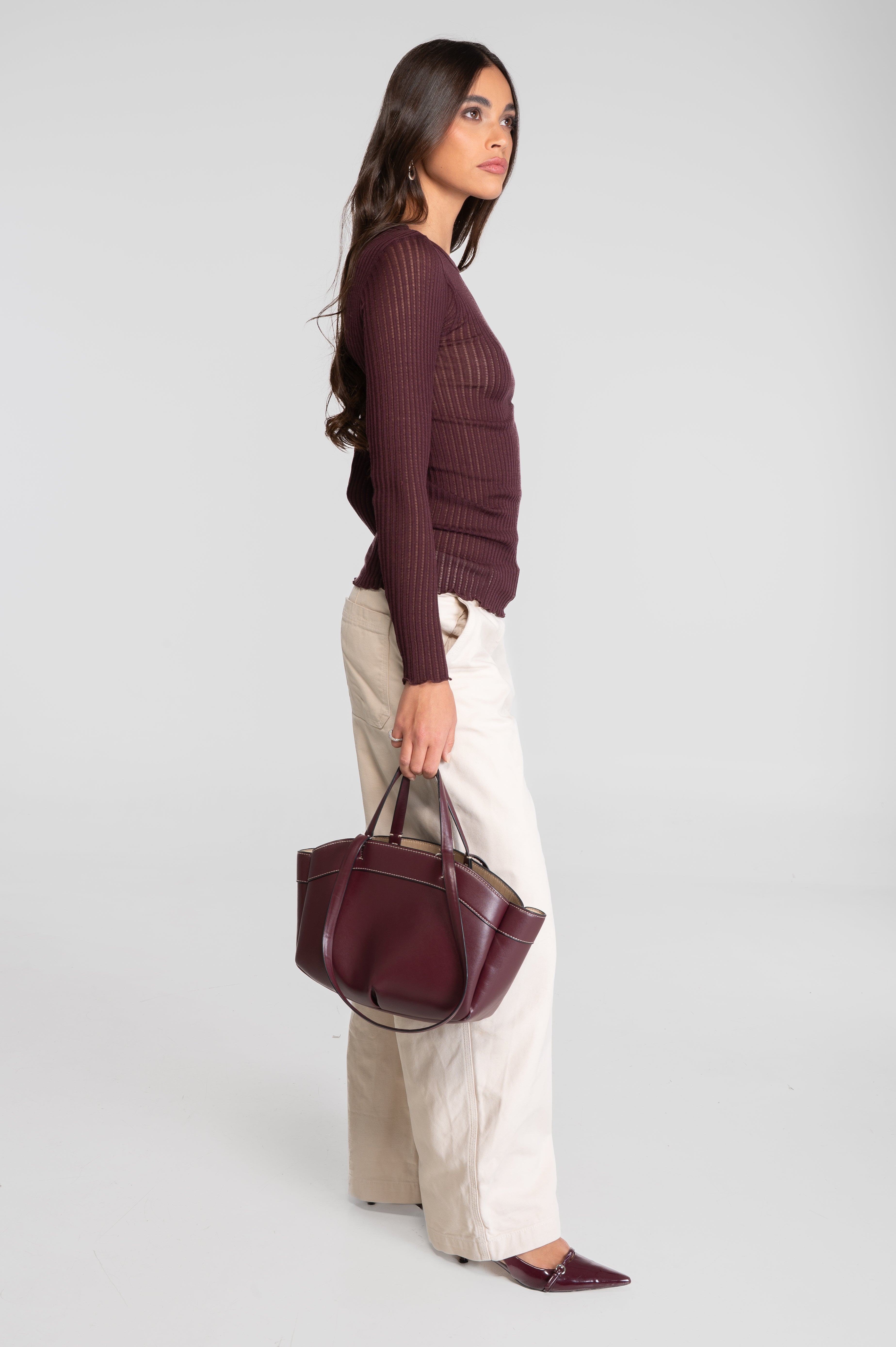 Long sleeves round neck shirt in ajouré wool and silk 7496