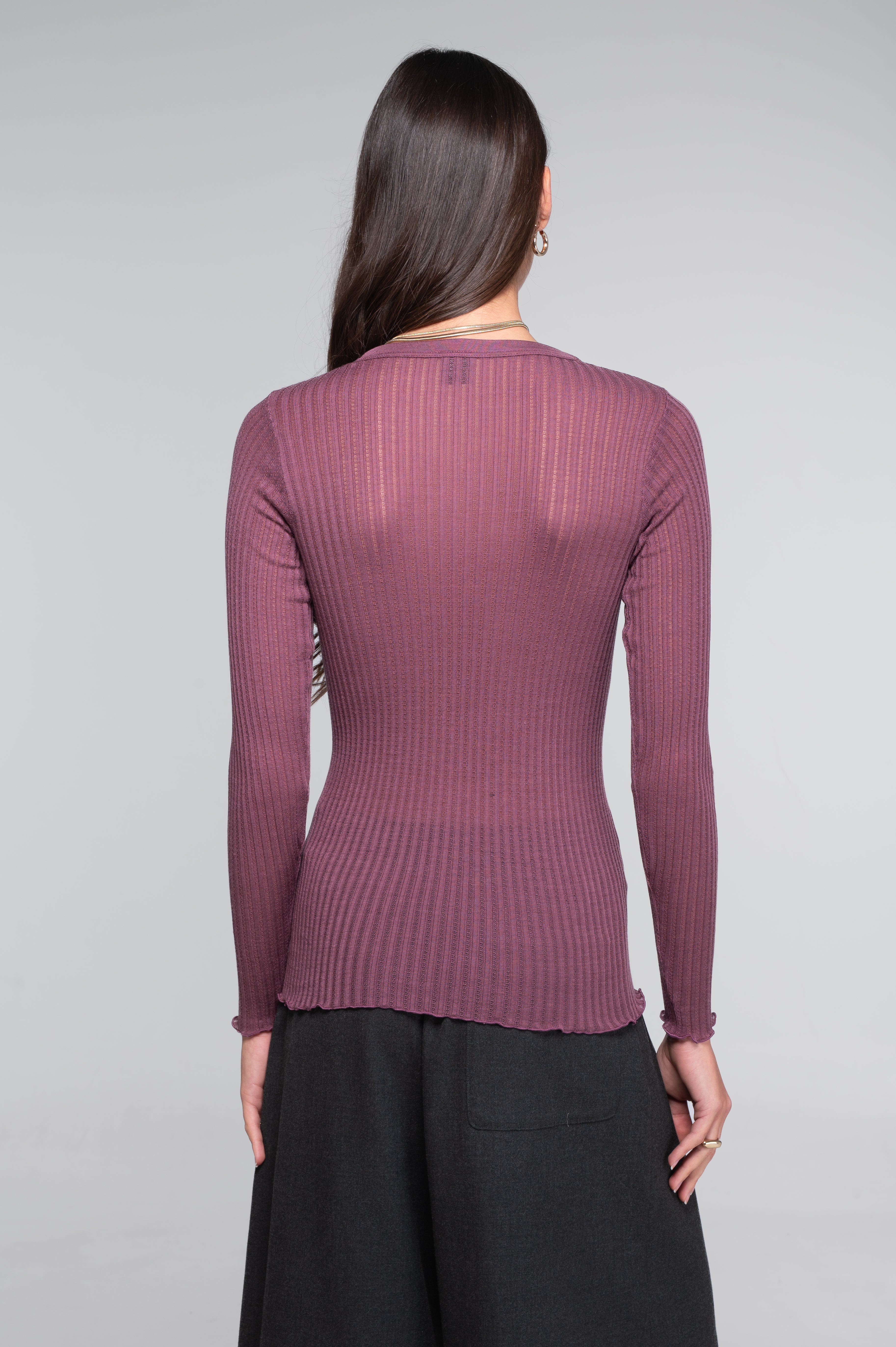 Long sleeves round neck shirt in ajouré wool and silk 7496