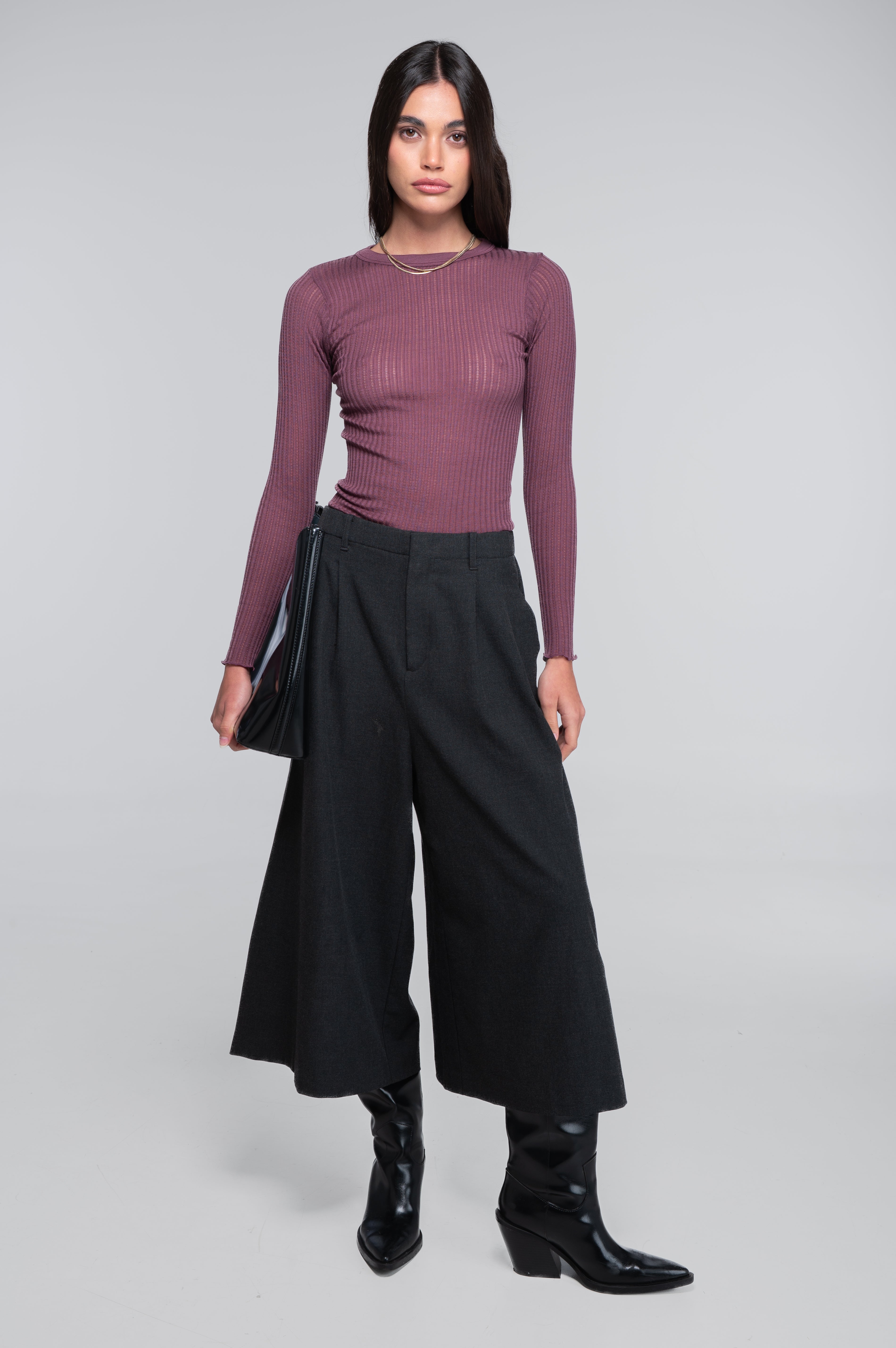 Maglia a maniche lunghe con collo rotondo in lana e seta ajouré 7496