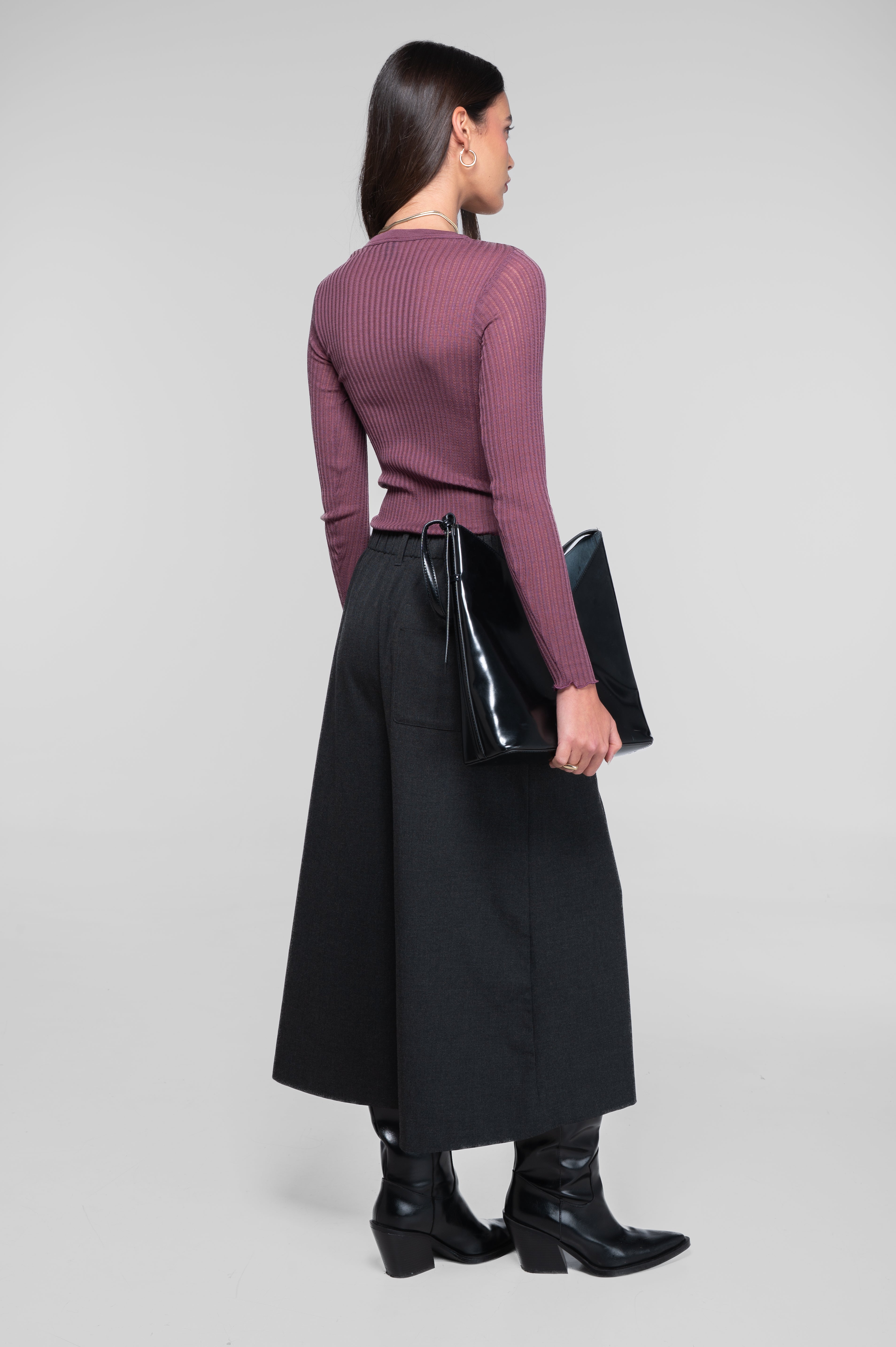 Long sleeves round neck shirt in ajouré wool and silk 7496