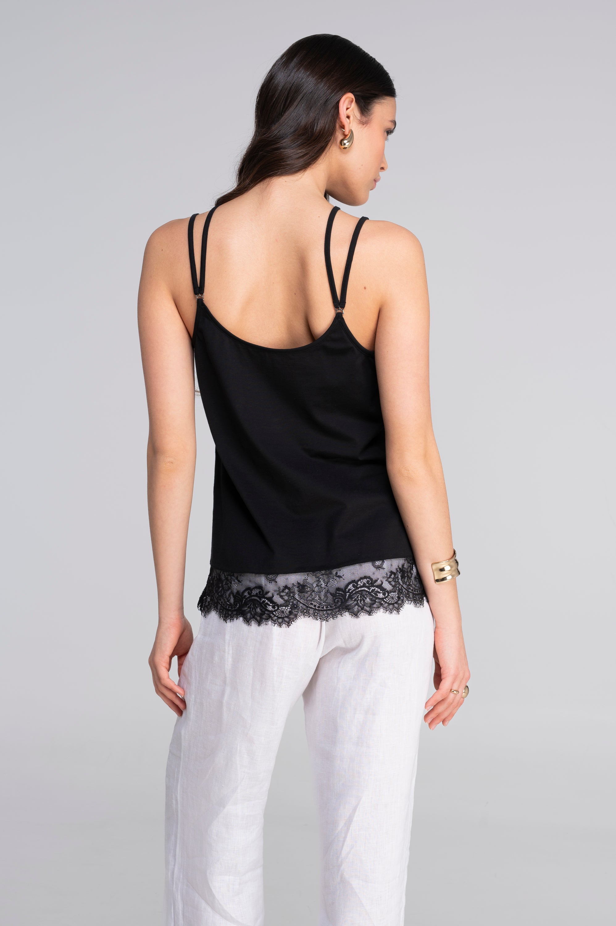 Camisole top in jersey cotton with chantilly lace 7523