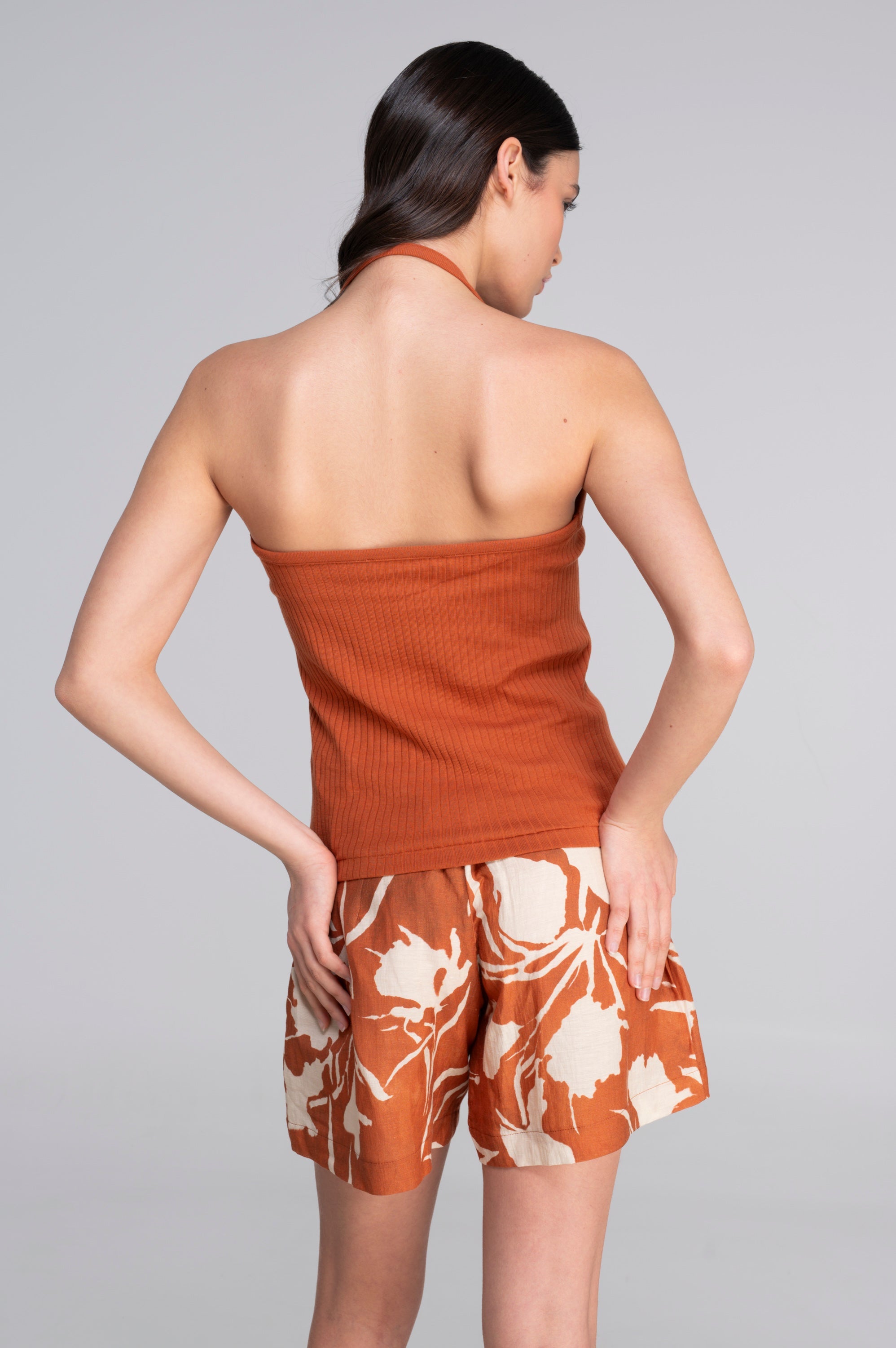 Cotton halter V neck top 7560