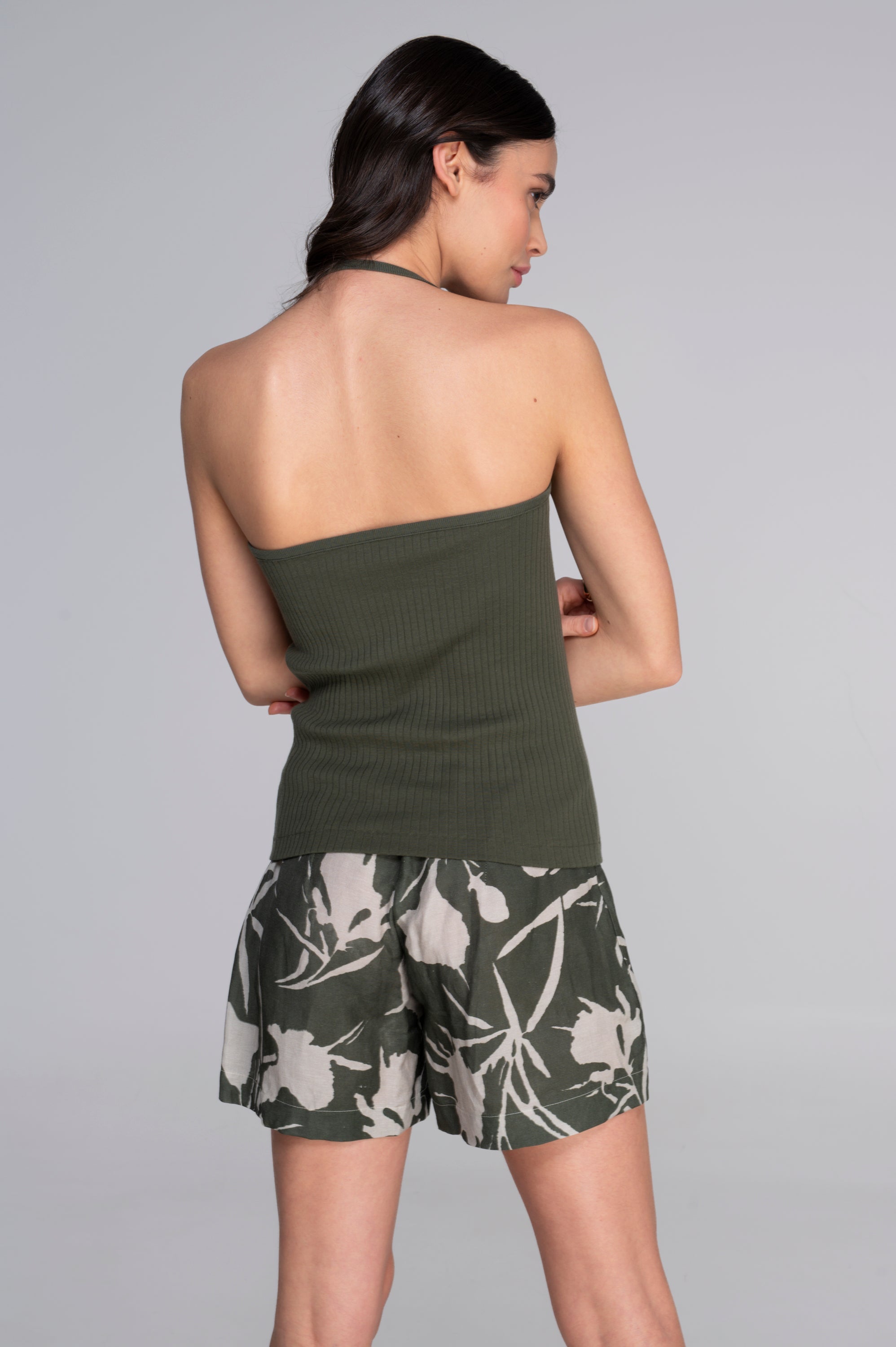 Cotton halter V neck top 7560