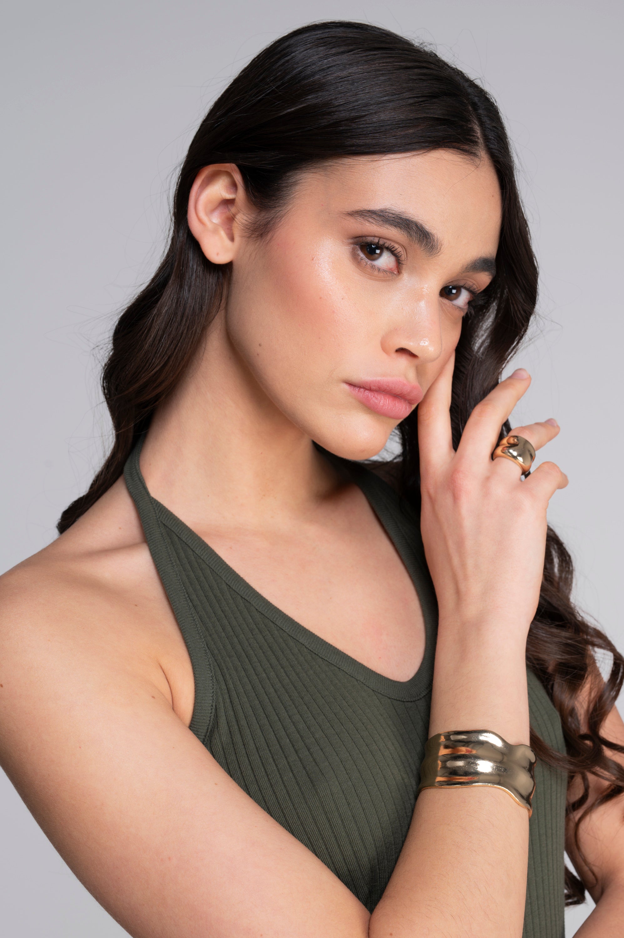 Cotton halter V neck top 7560