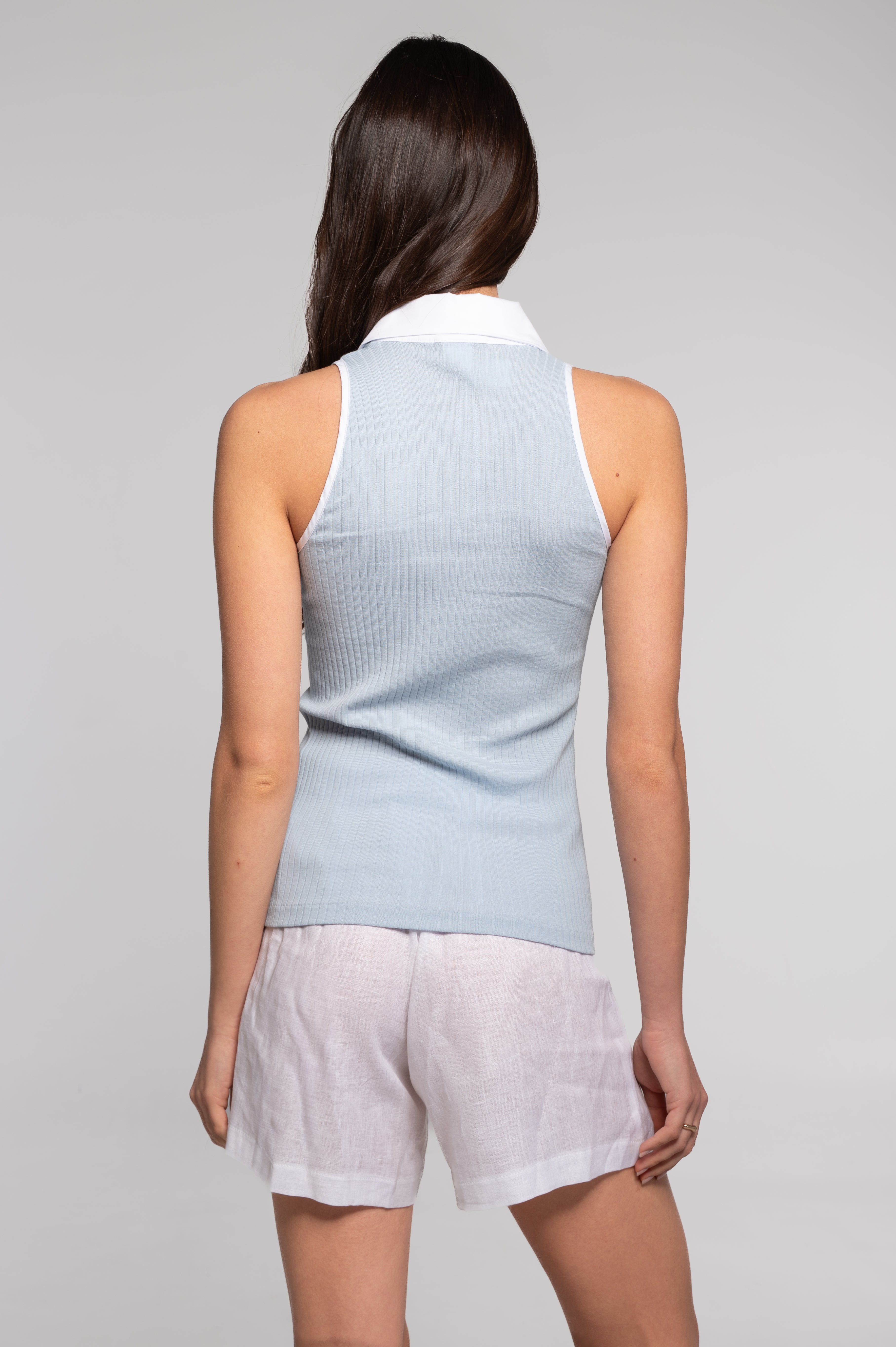 Cotton top with poplin henley neckline 7569