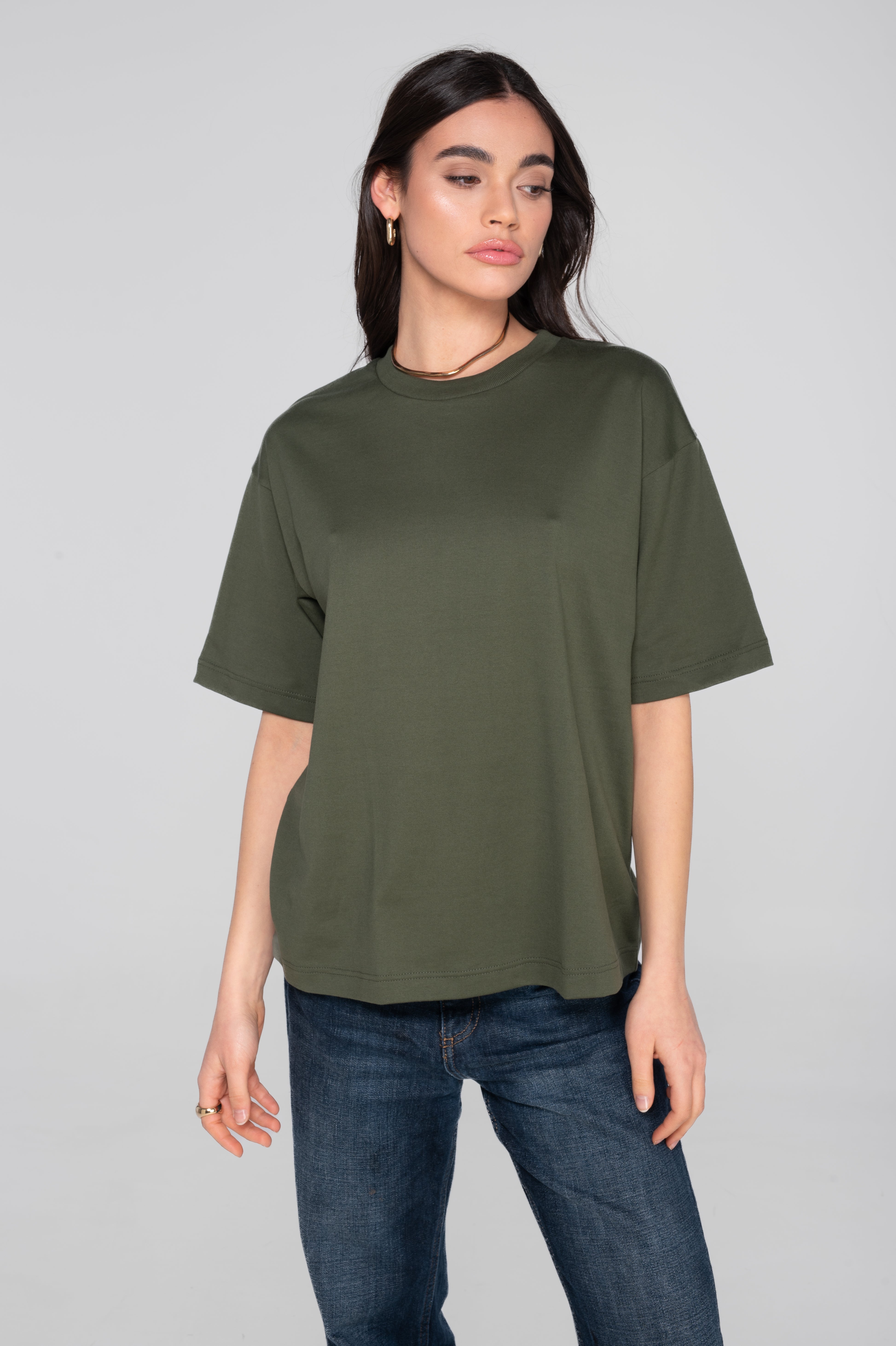T-shirt girocollo in jersey di cotone pesante 7571