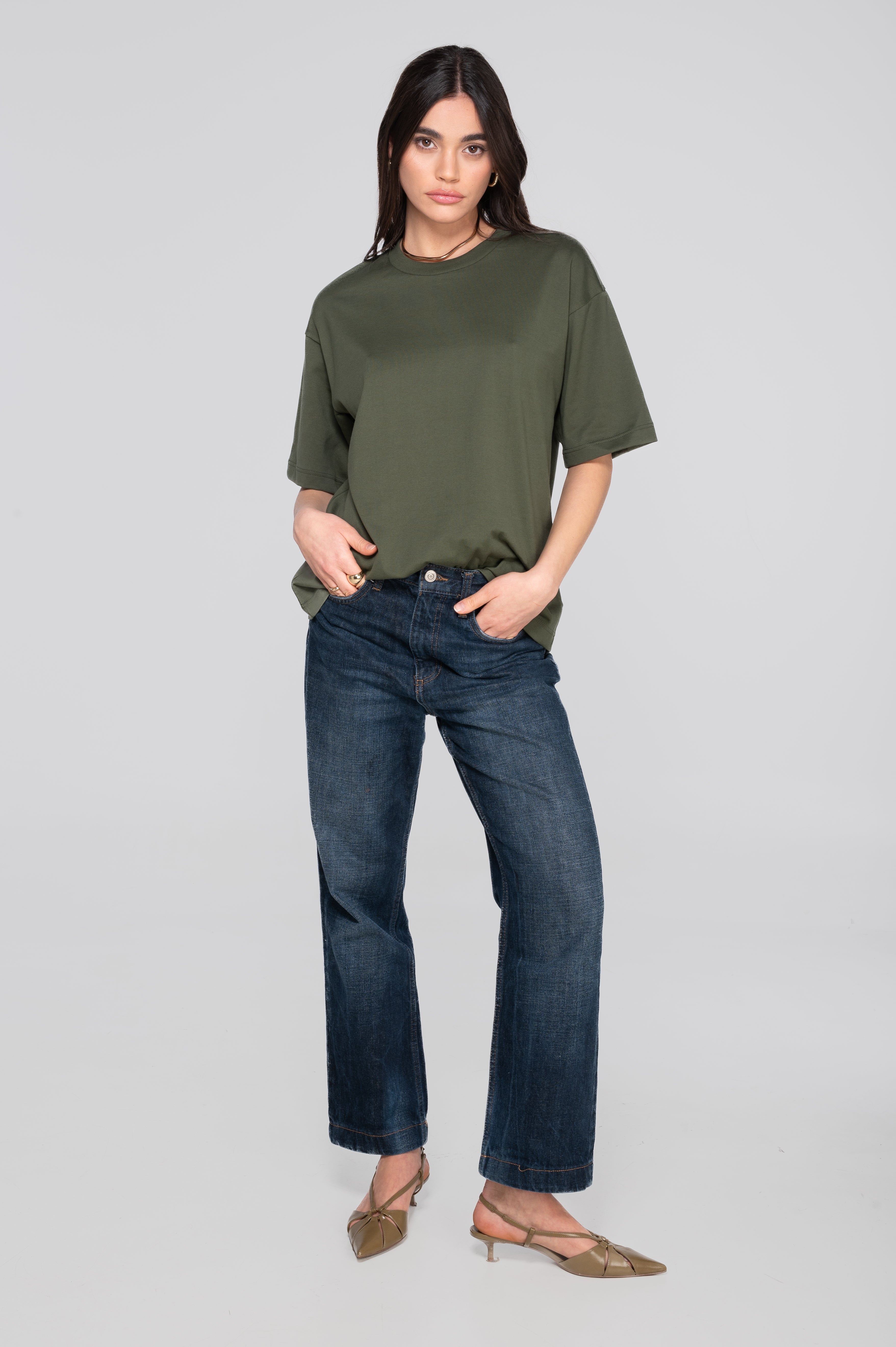 T-shirt girocollo in jersey di cotone pesante 7571
