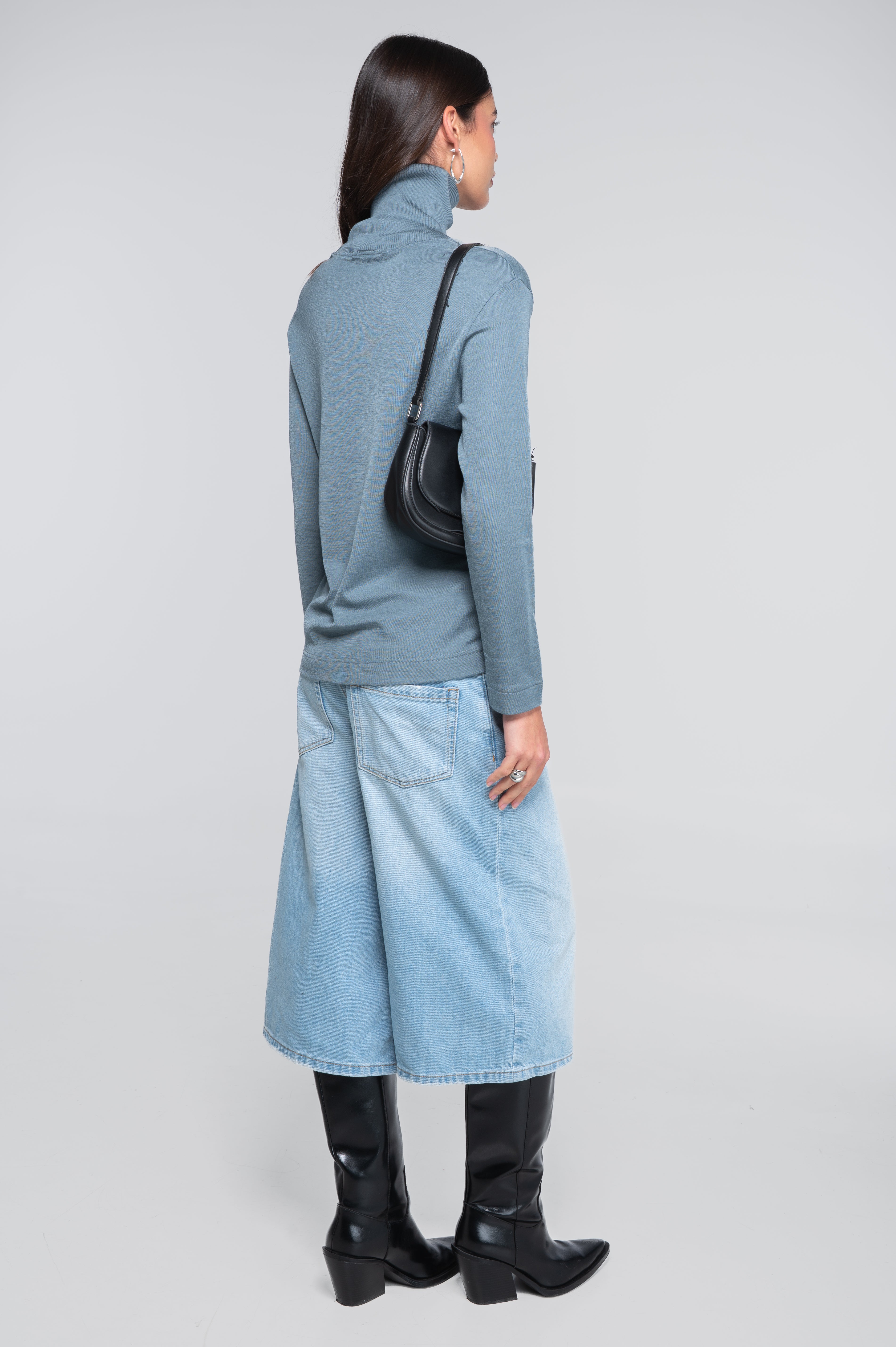 Wool and silk long sleeves turtleneck shirt 7635