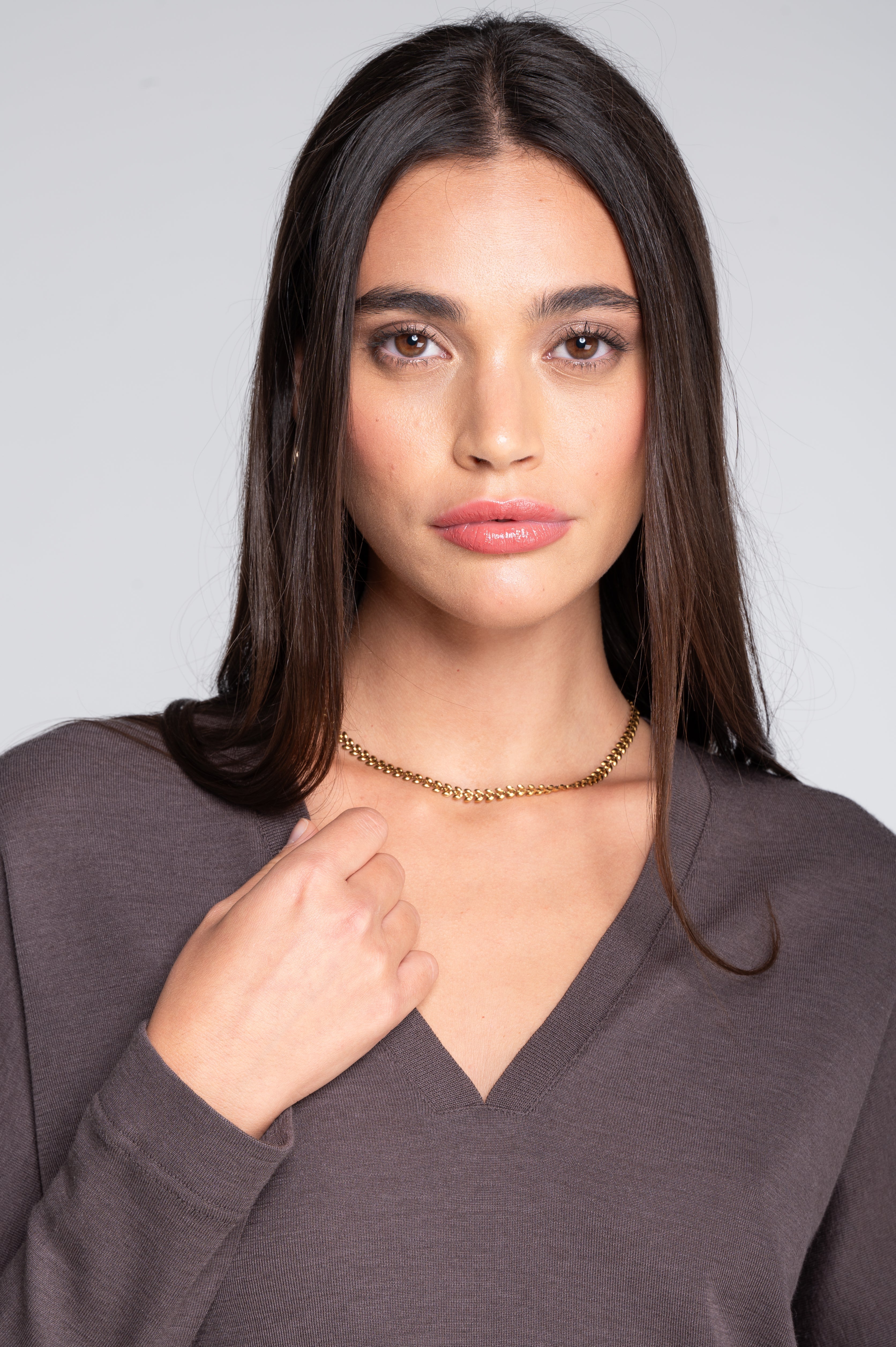 Wool and silk long sleeves V neck shirt 7636