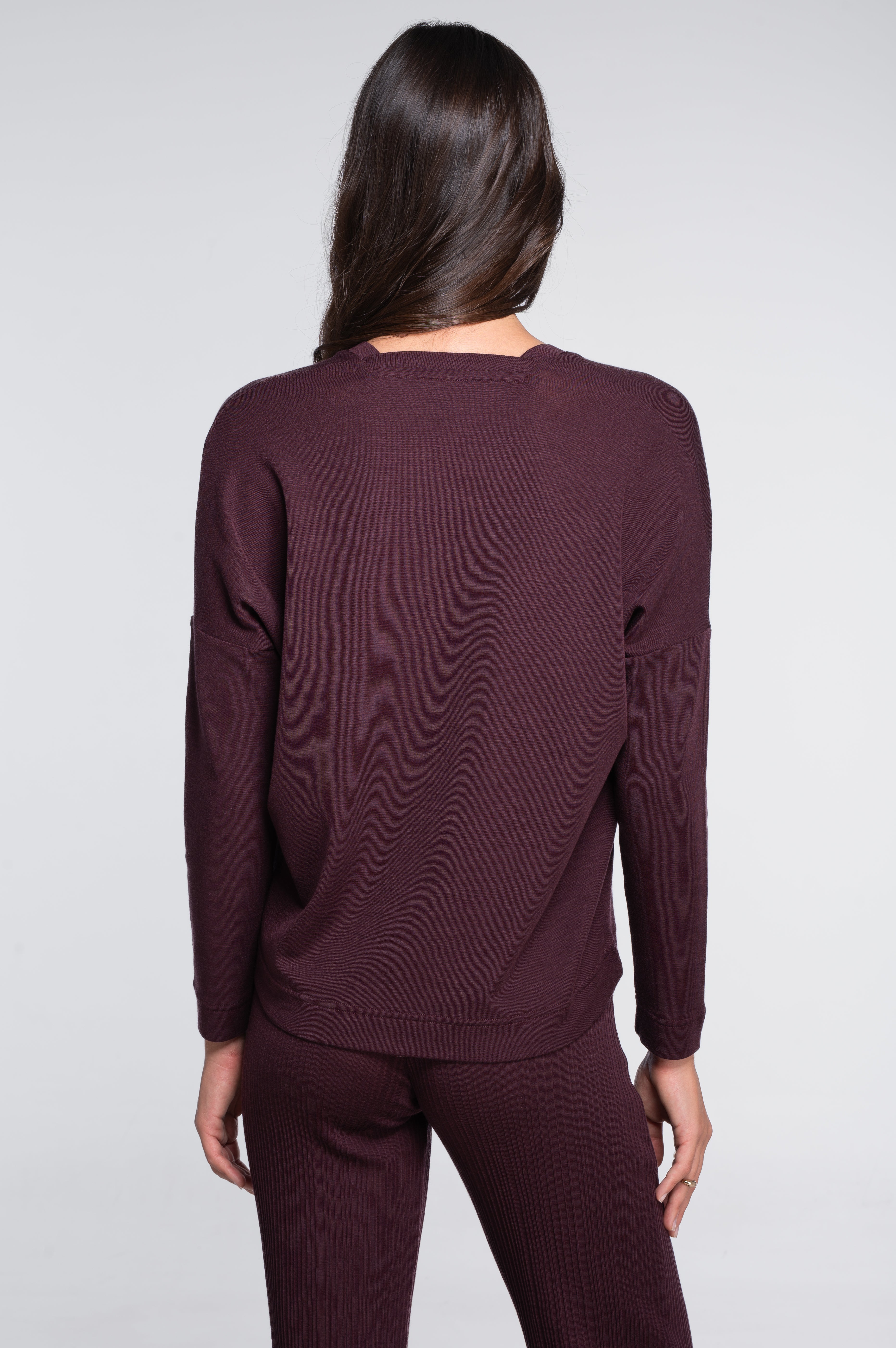 Wool and silk long sleeves V neck shirt 7636