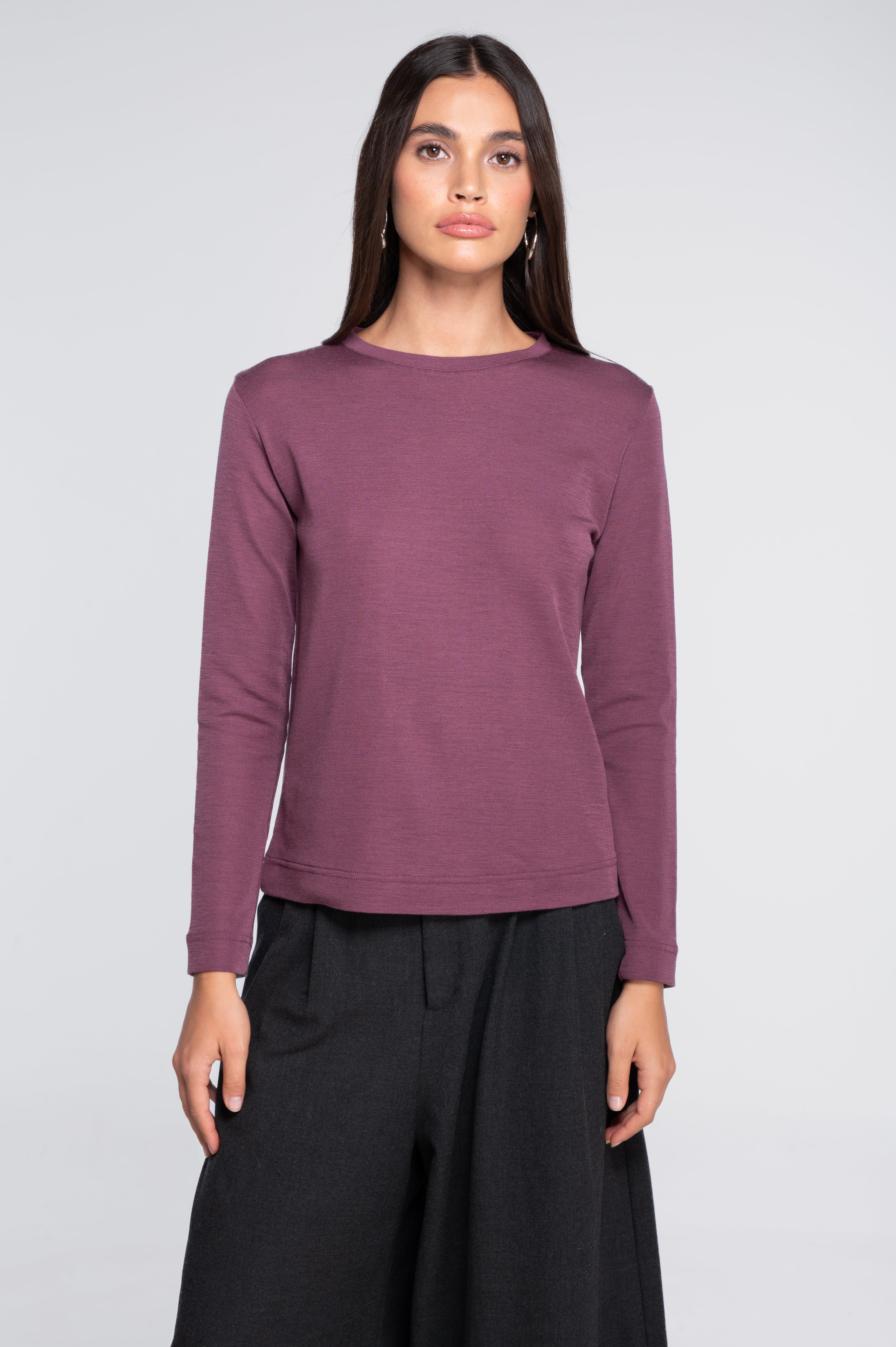 Wool and silk long sleeves roundneck shirt 7637