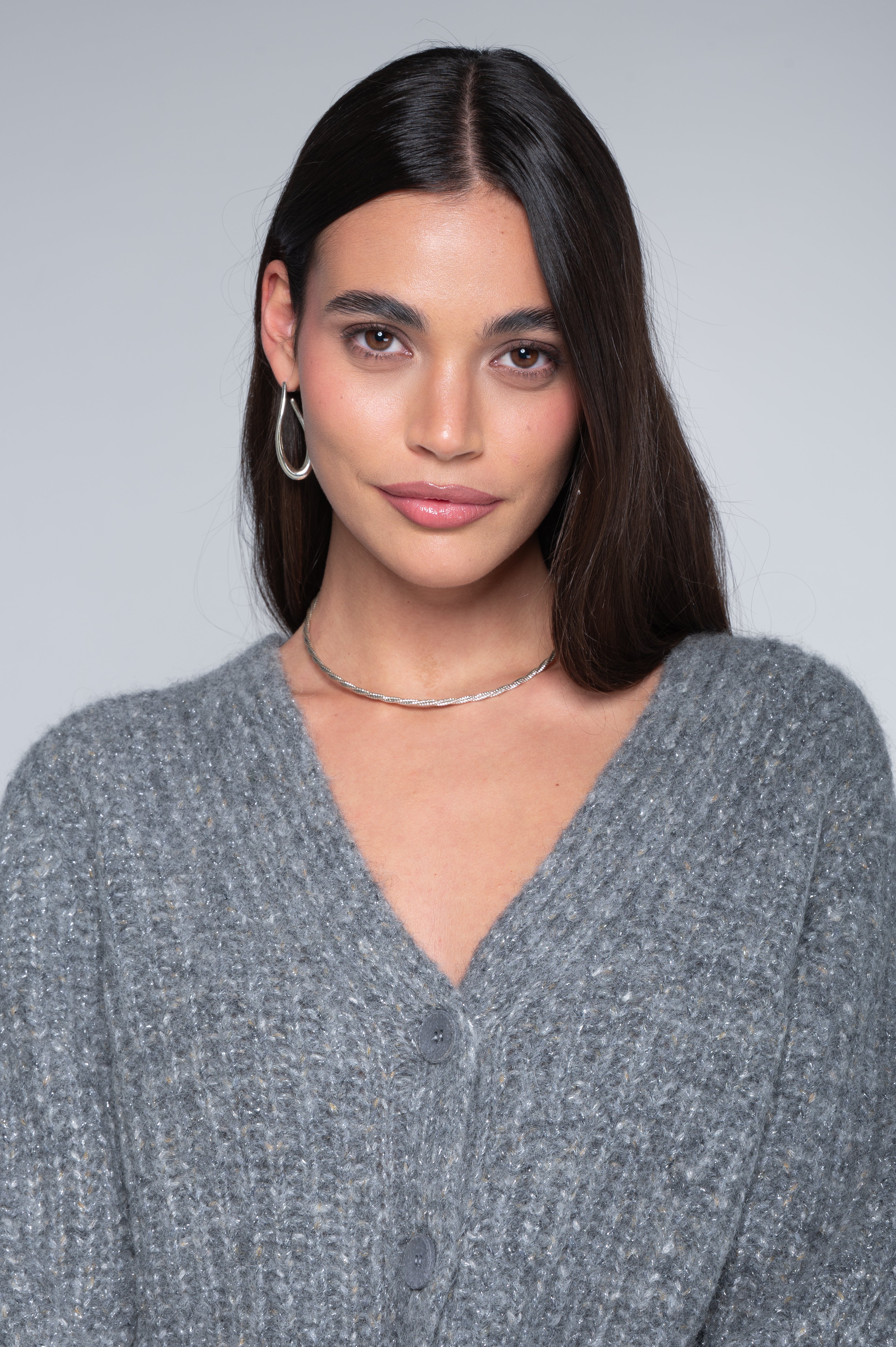 V neck cardigan in alpaca blend with lurex 7662