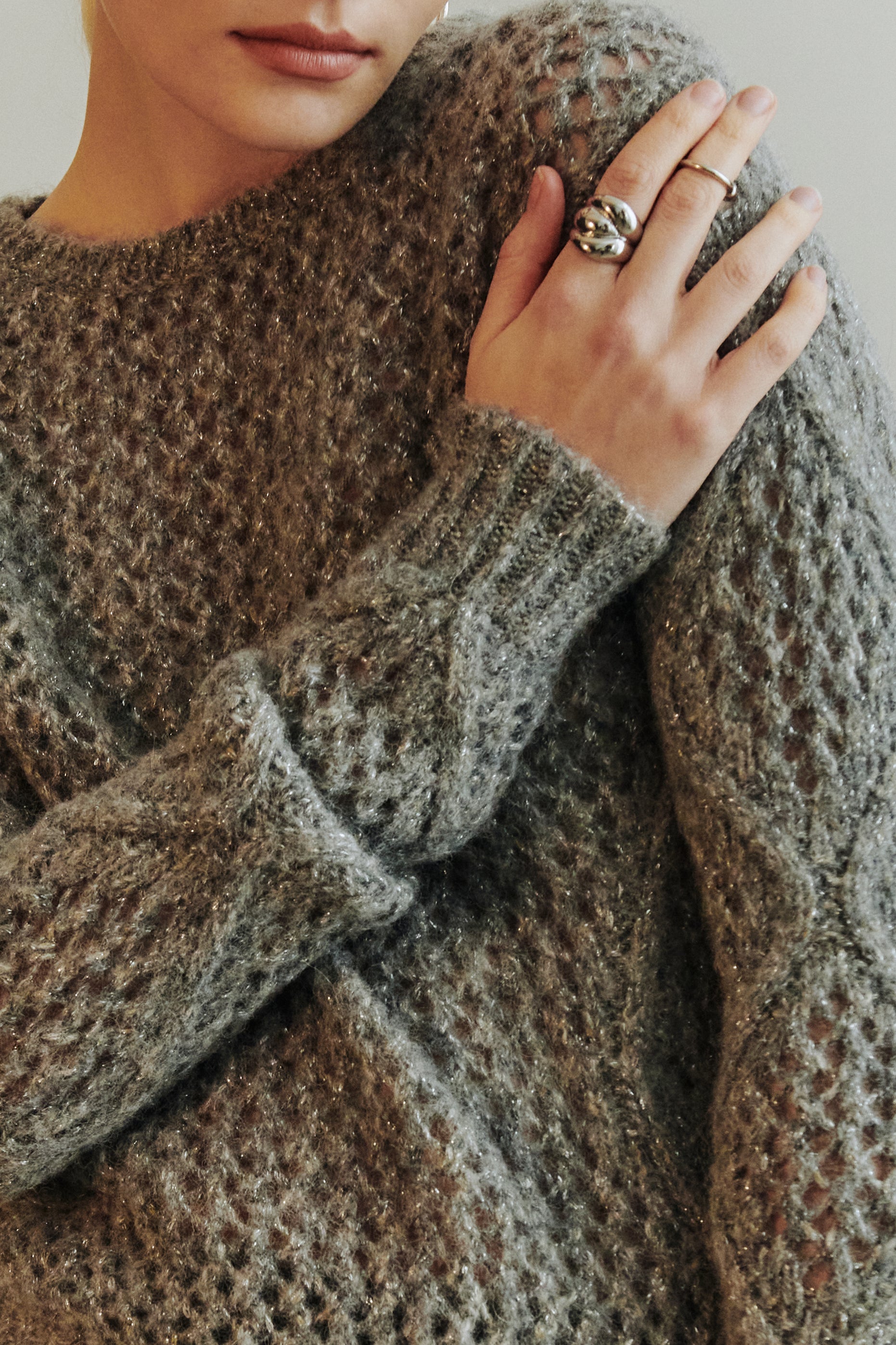 Roundneck pullover in alpaca blend with lurex 7665