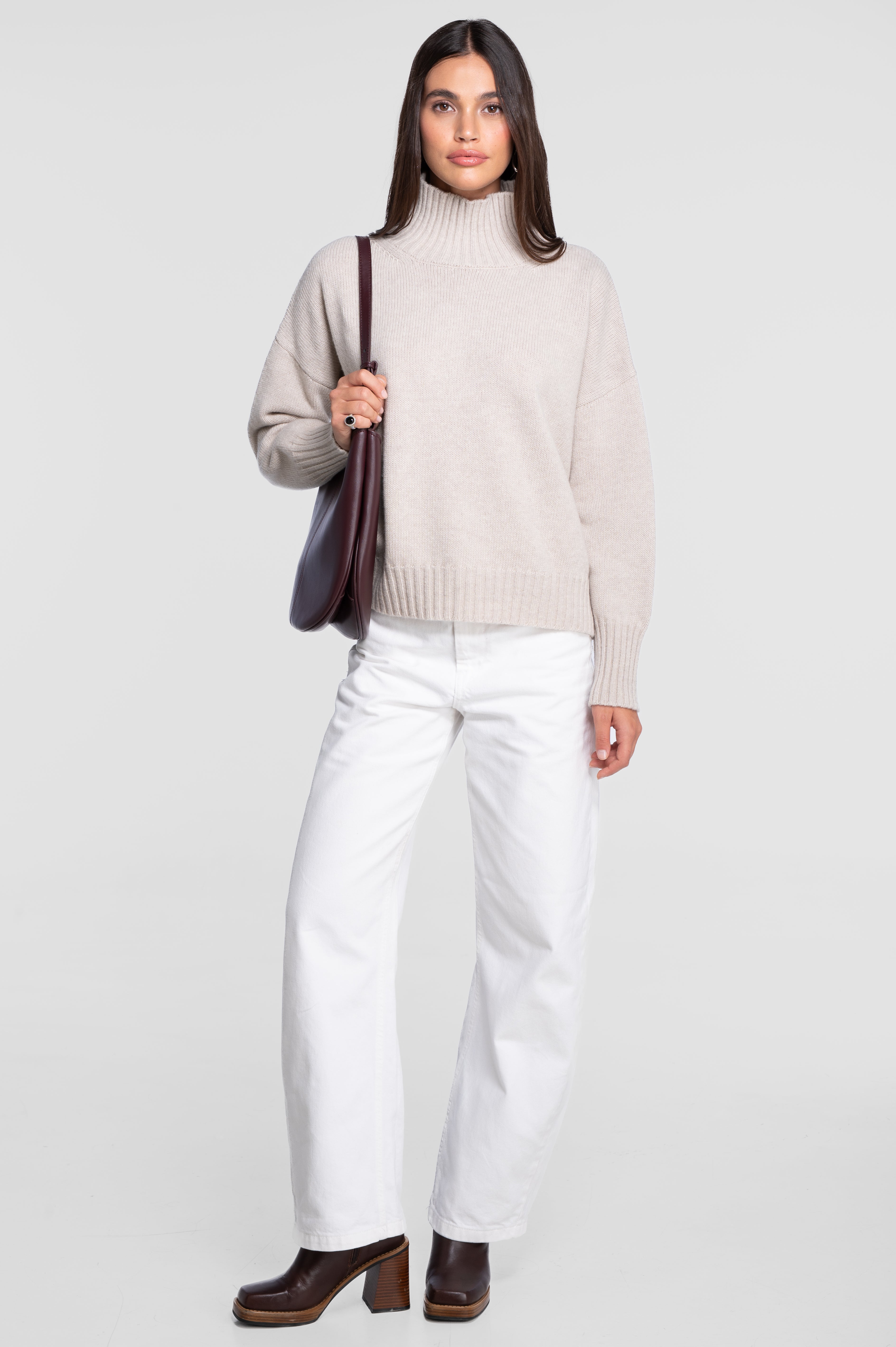 Mock neck pullover in pure carded wool 7671