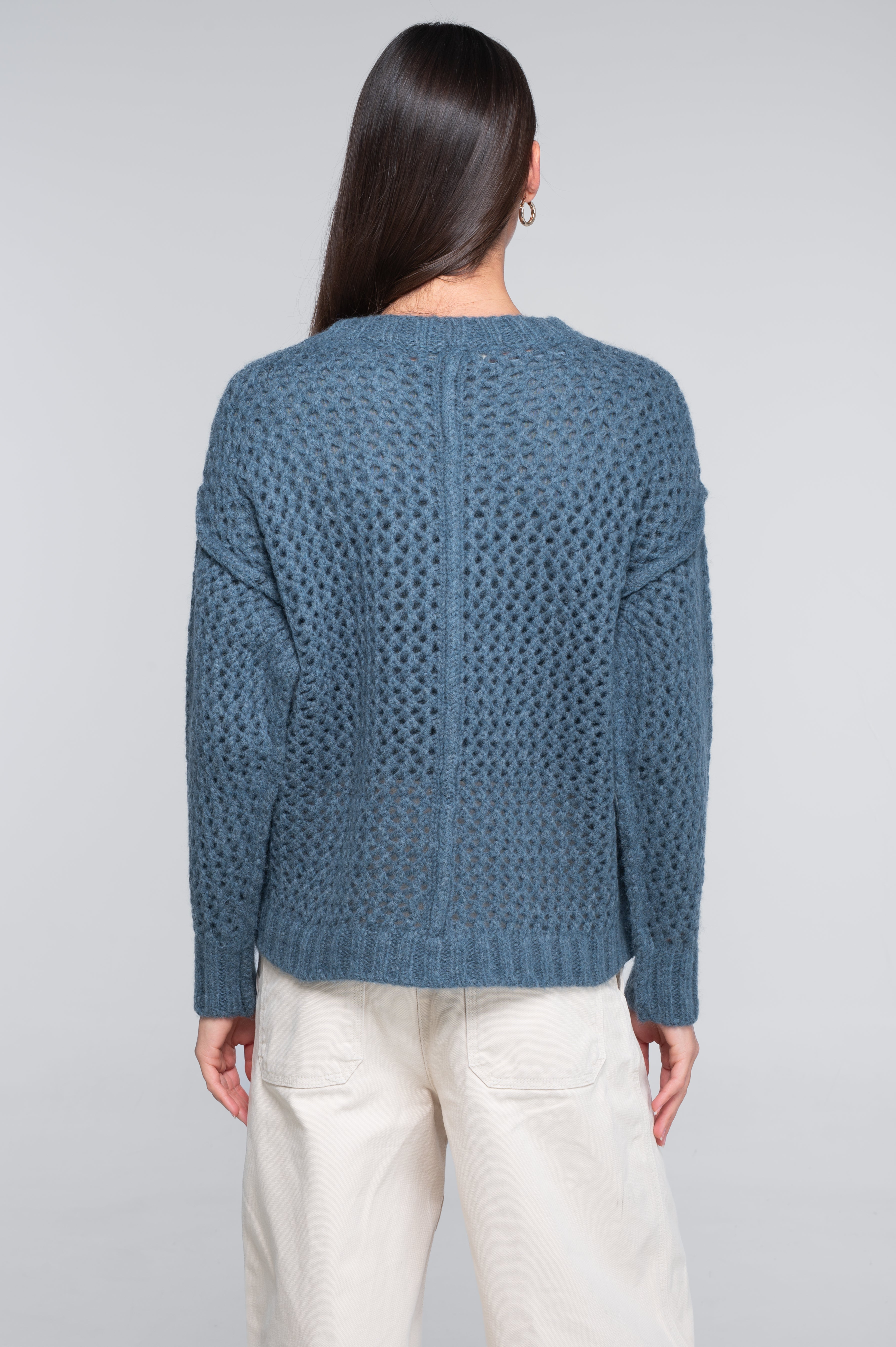 Roundneck pullover in alpaca blend with openwork texture 7680