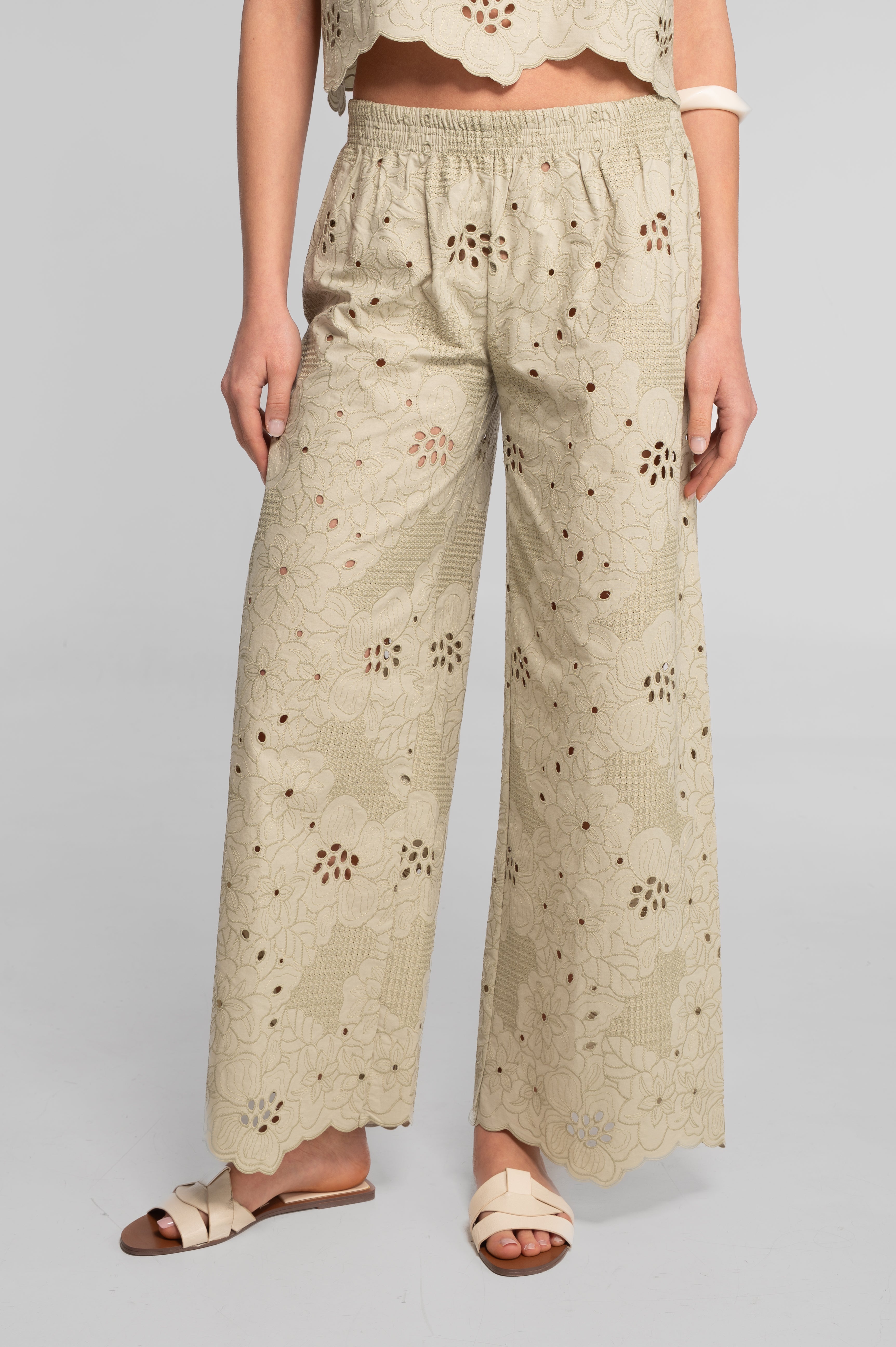 Broderie anglaise wide-leg trousers 7714