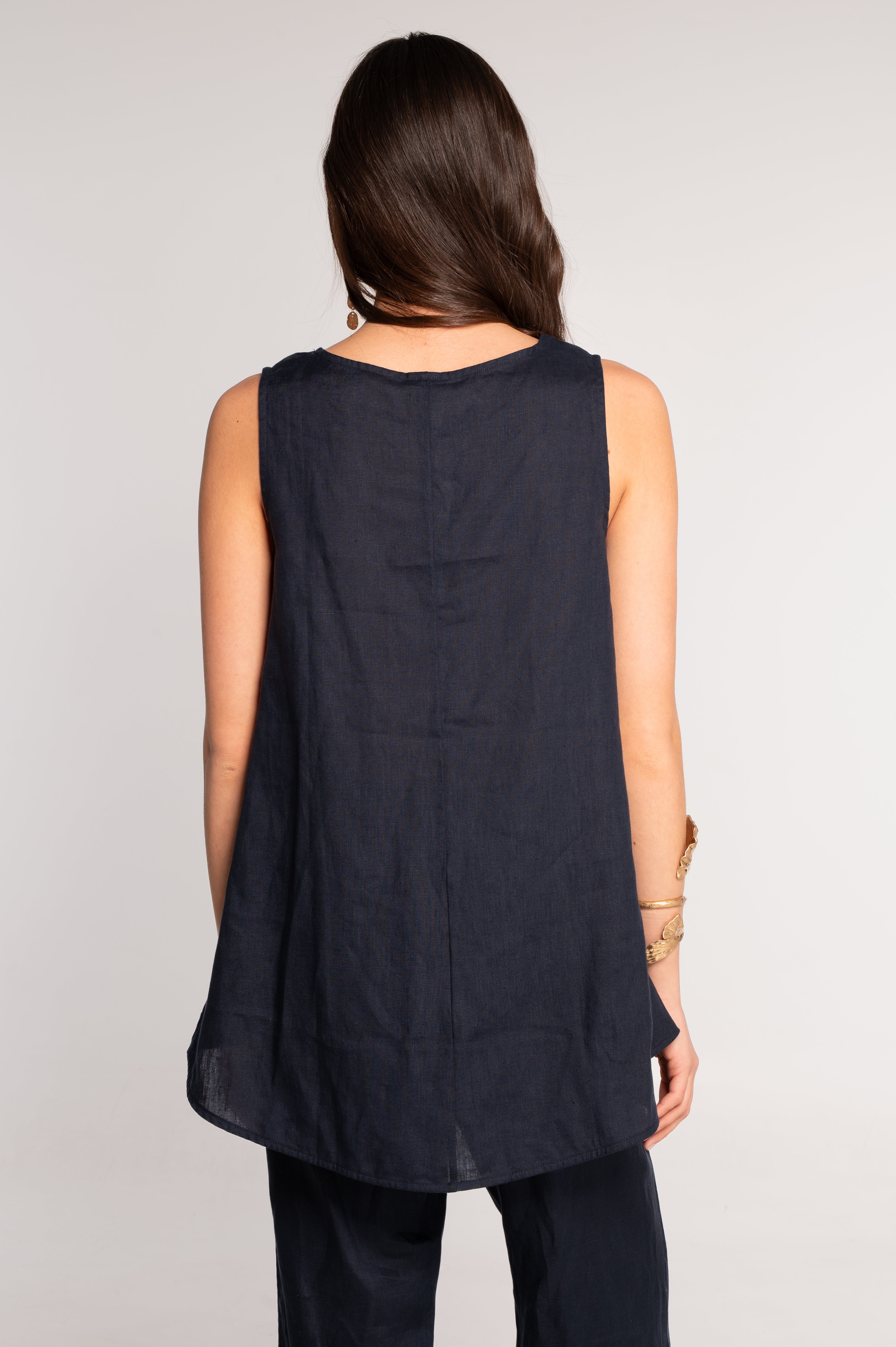 Linen sleeveless flared top 7740
