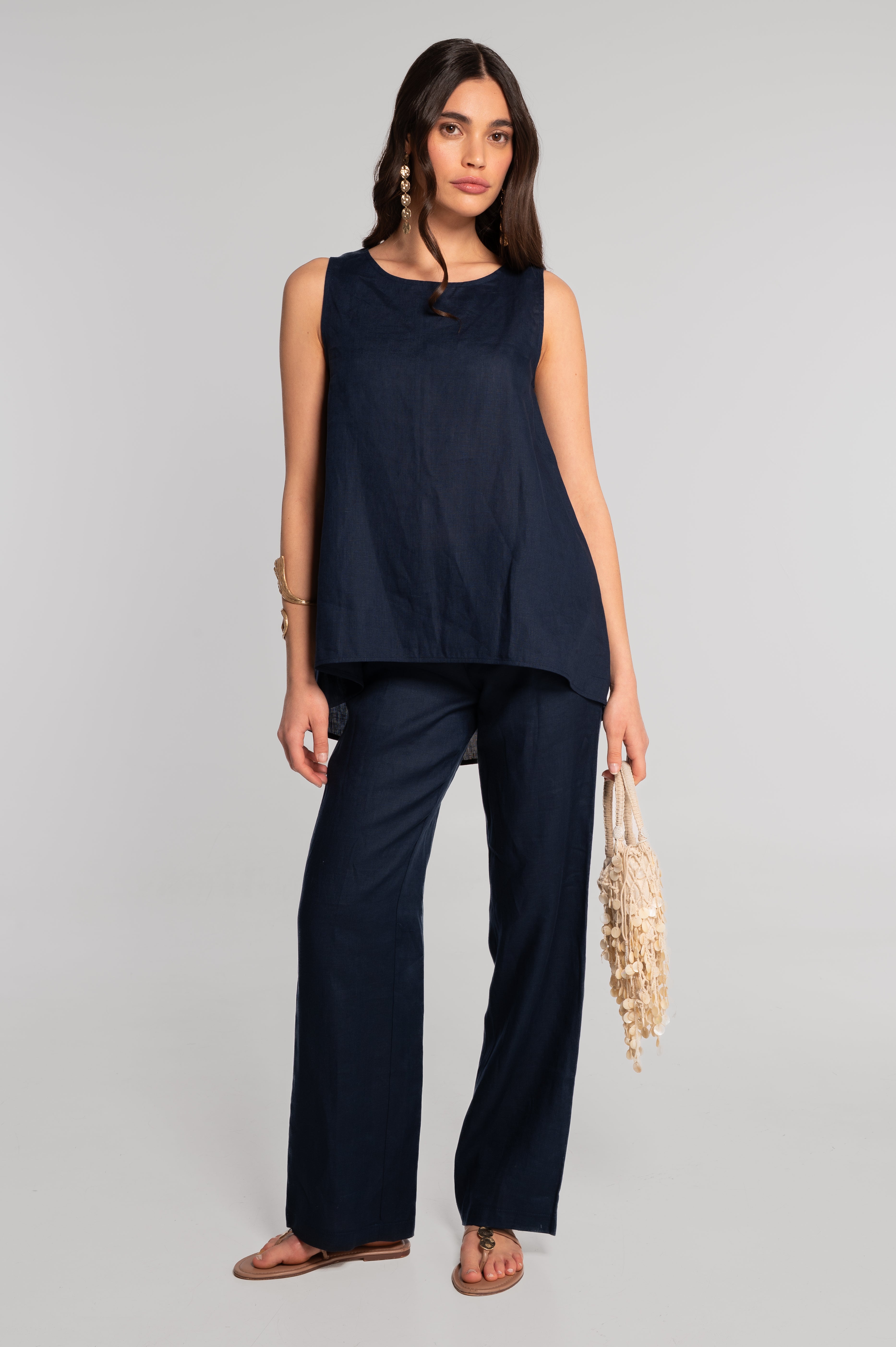 Linen sleeveless flared top 7740