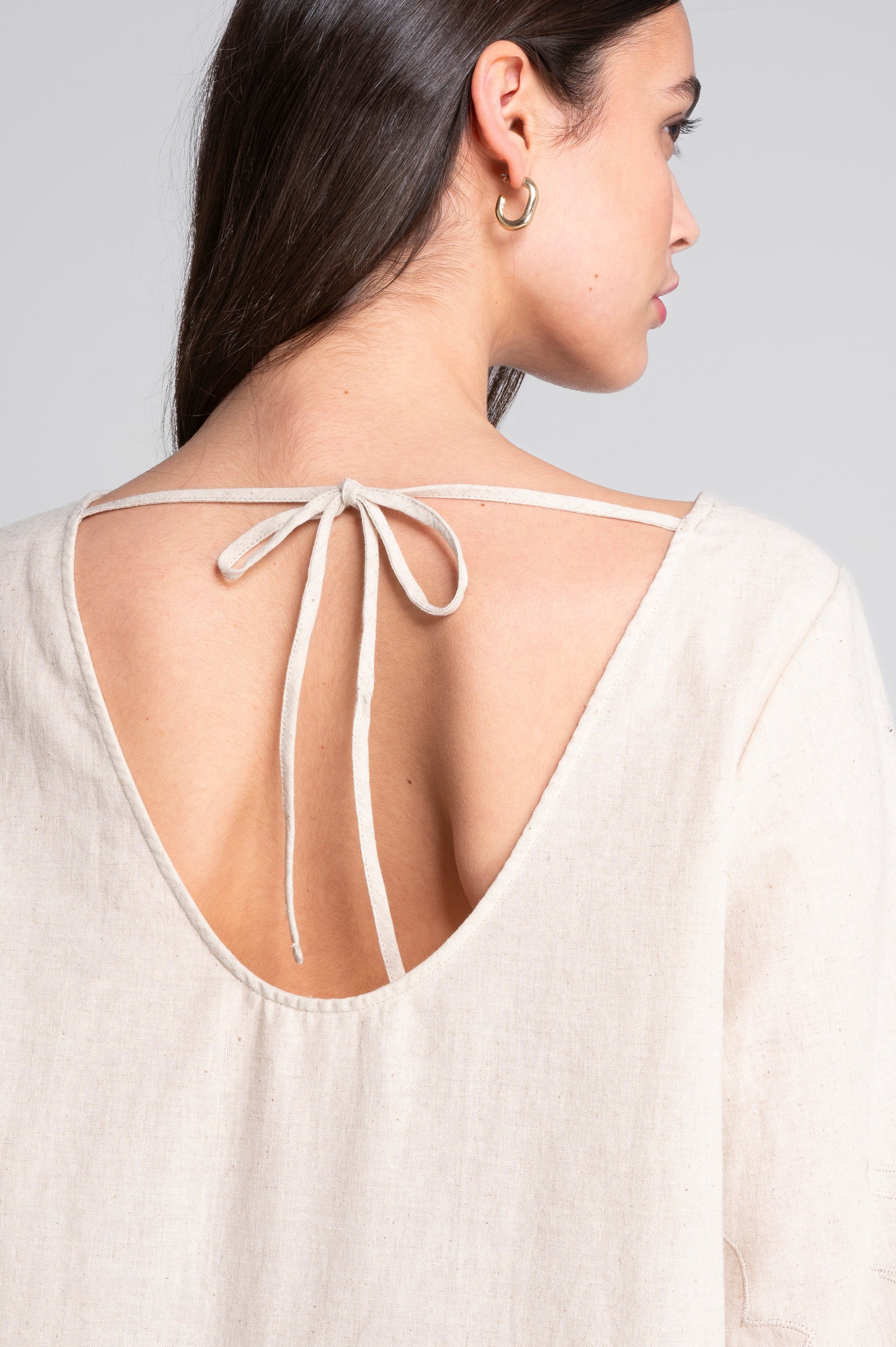 Cotton-linen dress with foliage embroidery 7532