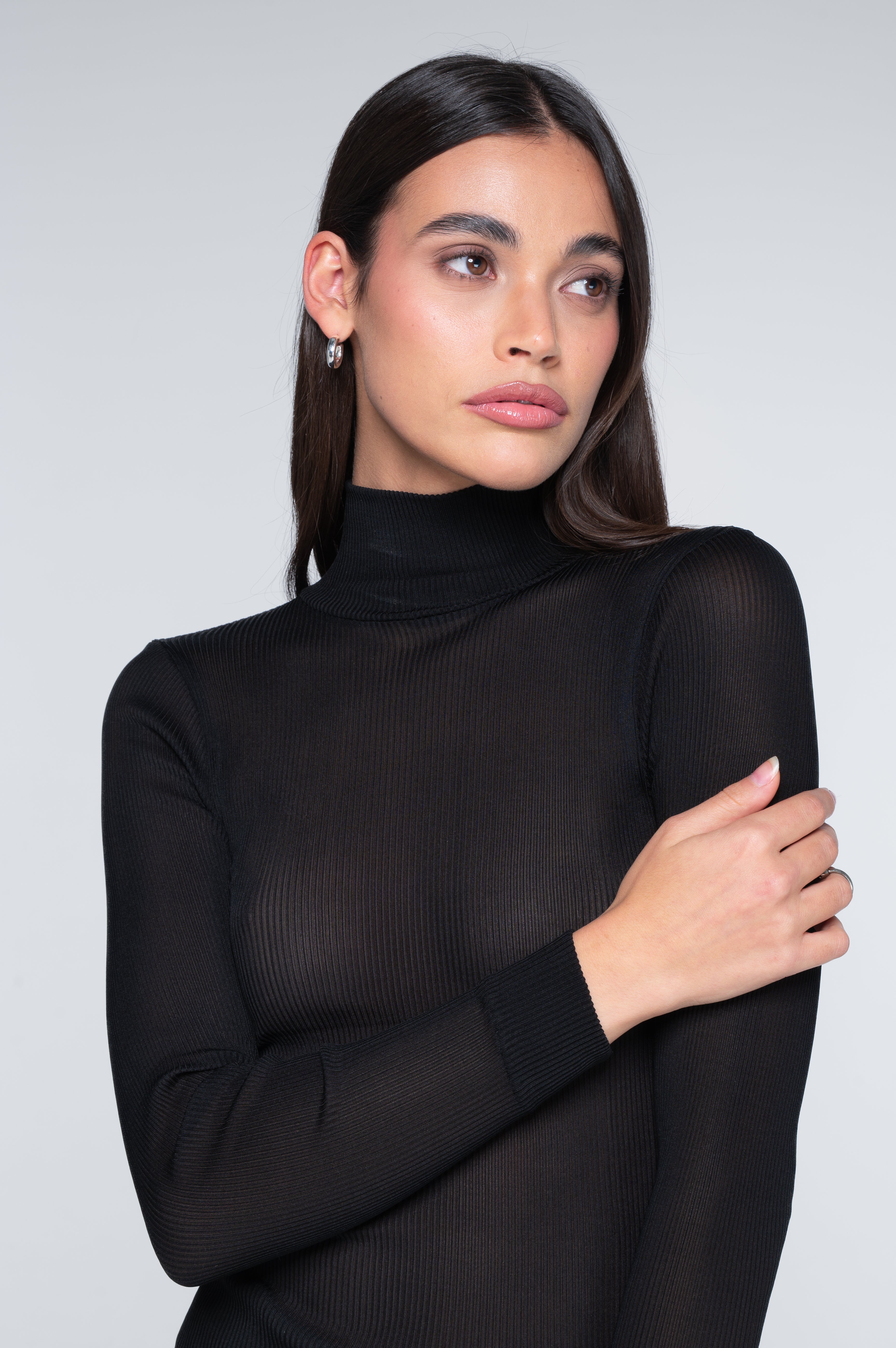 Pure silk mock neck shirt 9469