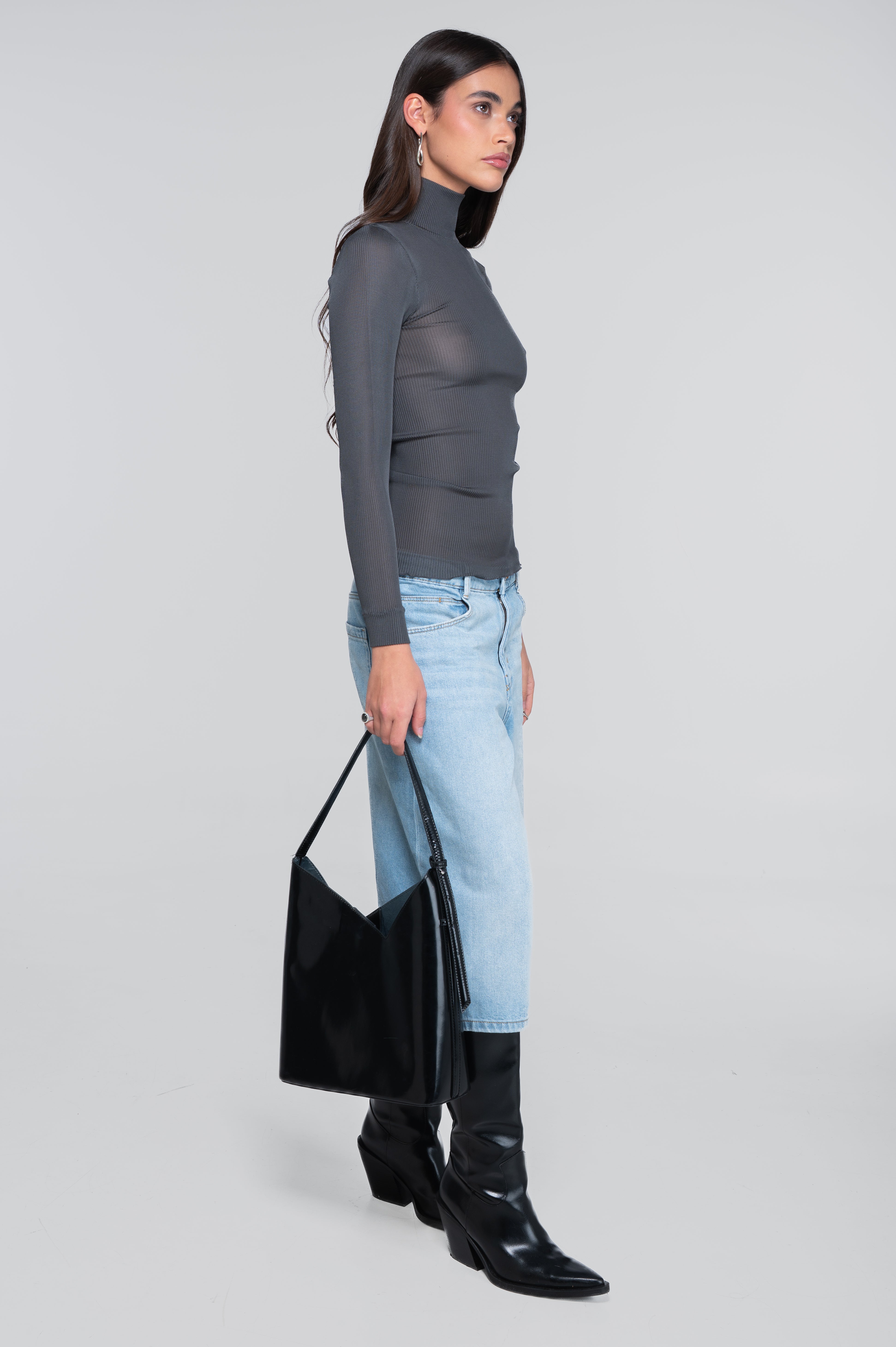 Pure silk mock neck shirt 9469