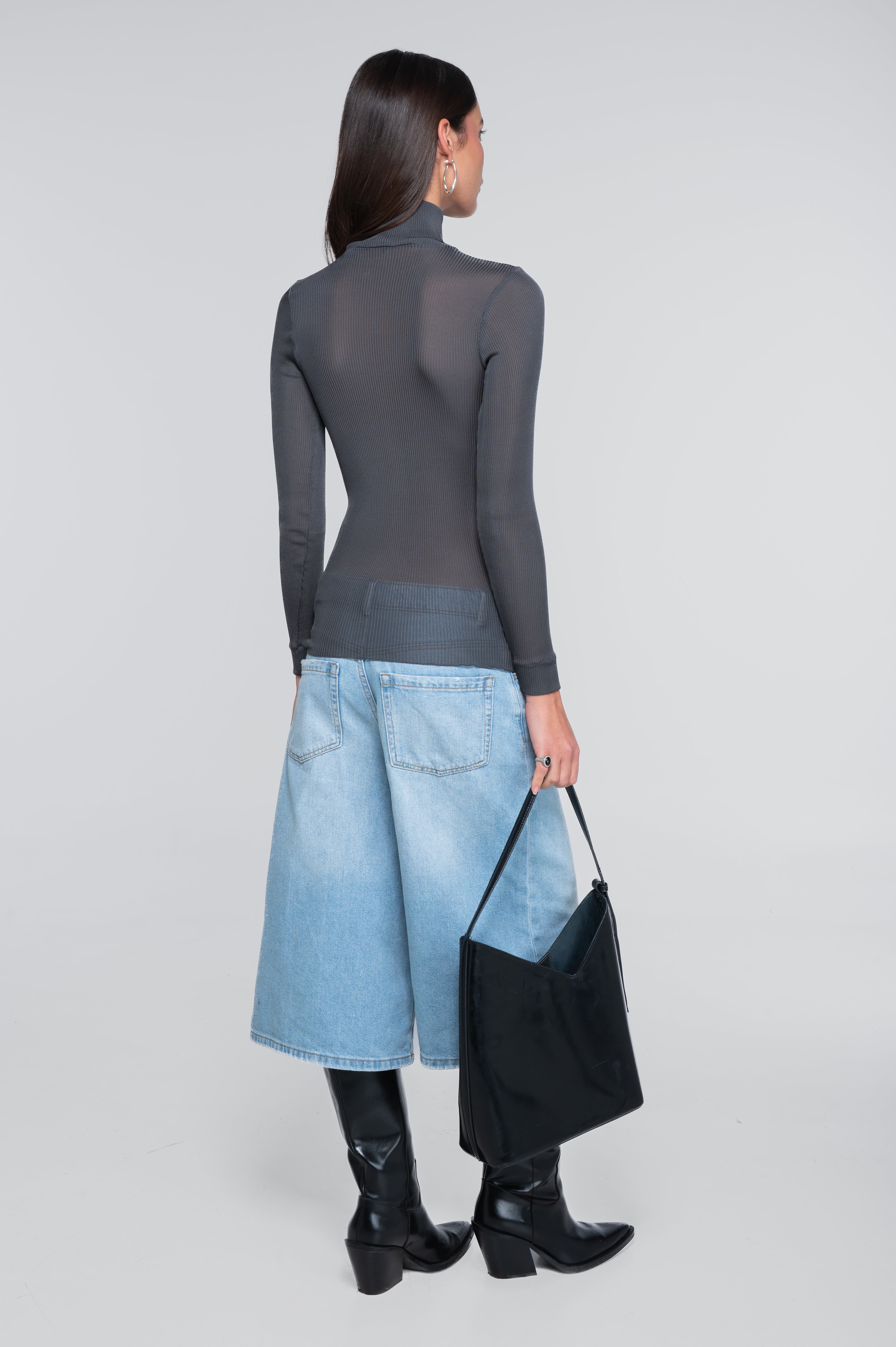 Pure silk mock neck shirt 9469
