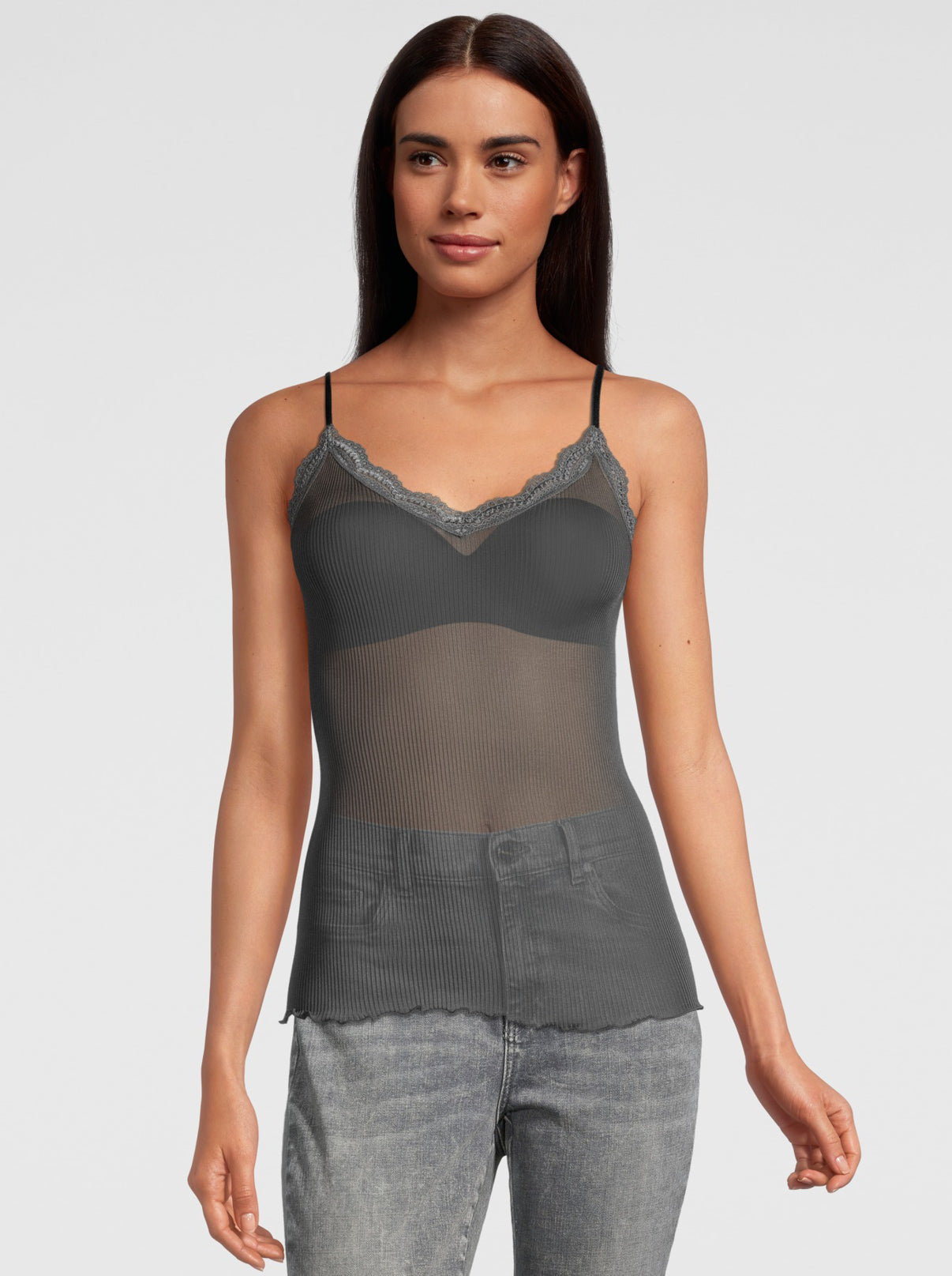 Grey V neck top in pure silk
