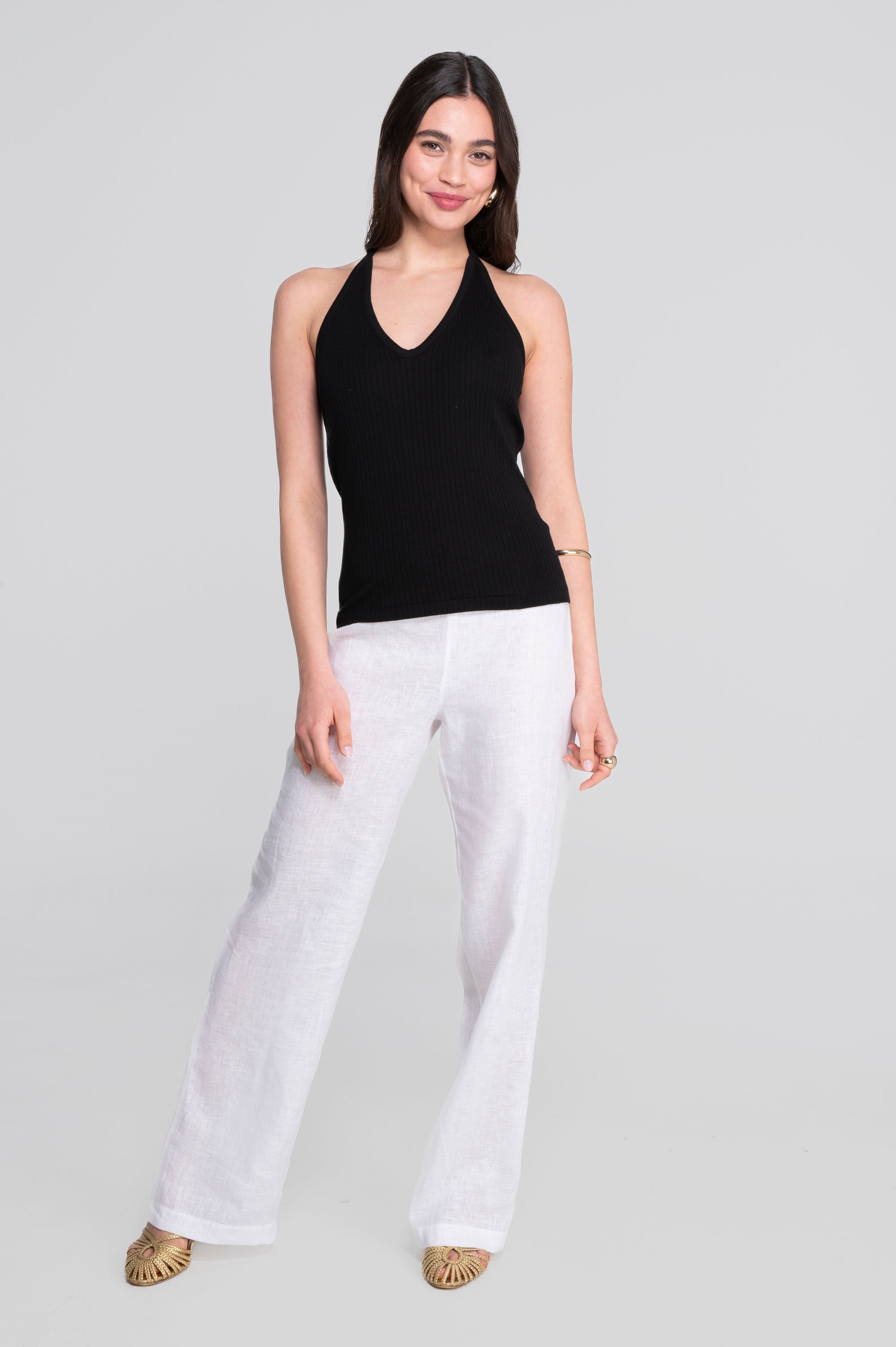 Cotton halter V neck top 7560