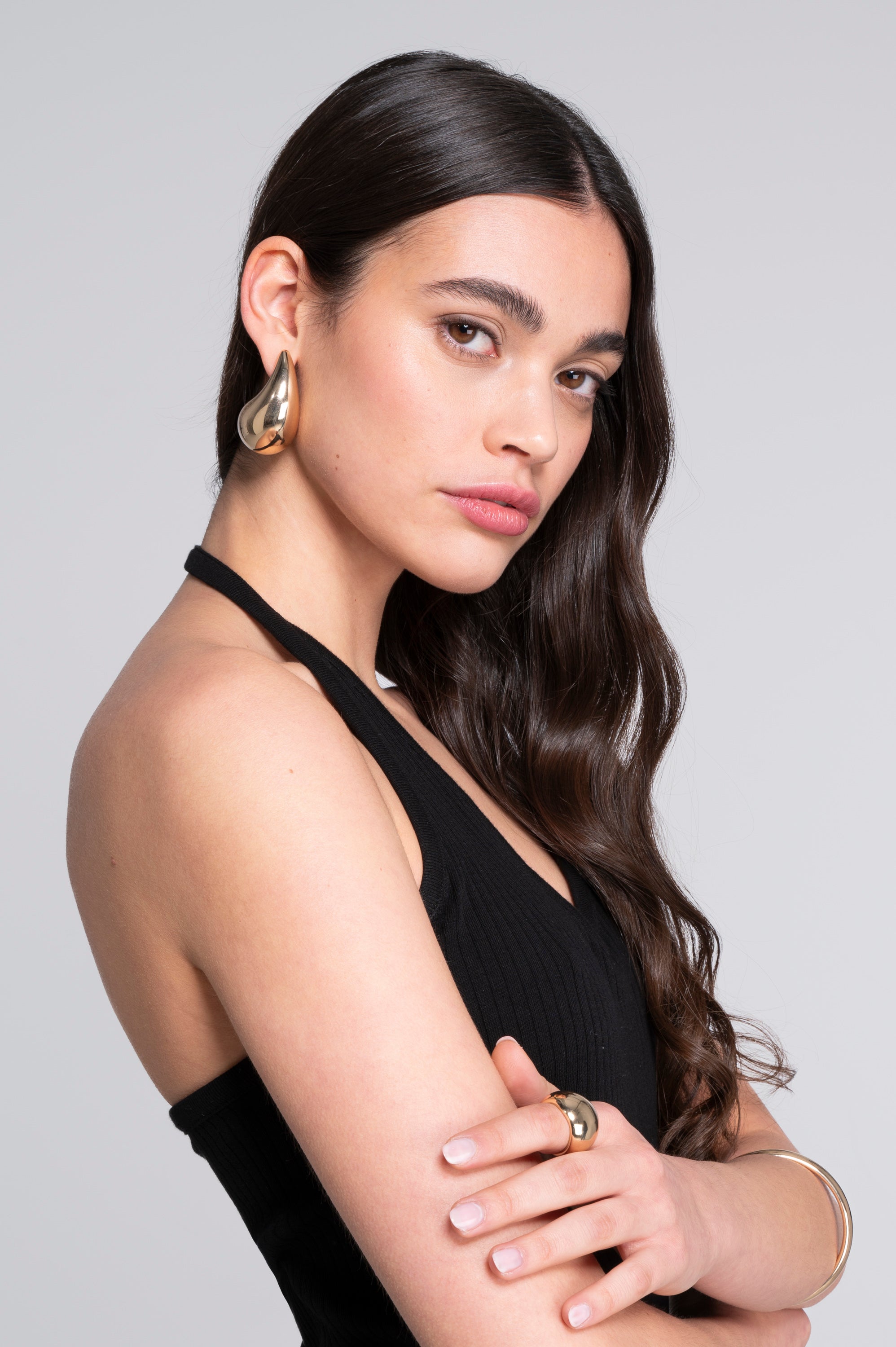 Cotton halter V neck top 7560