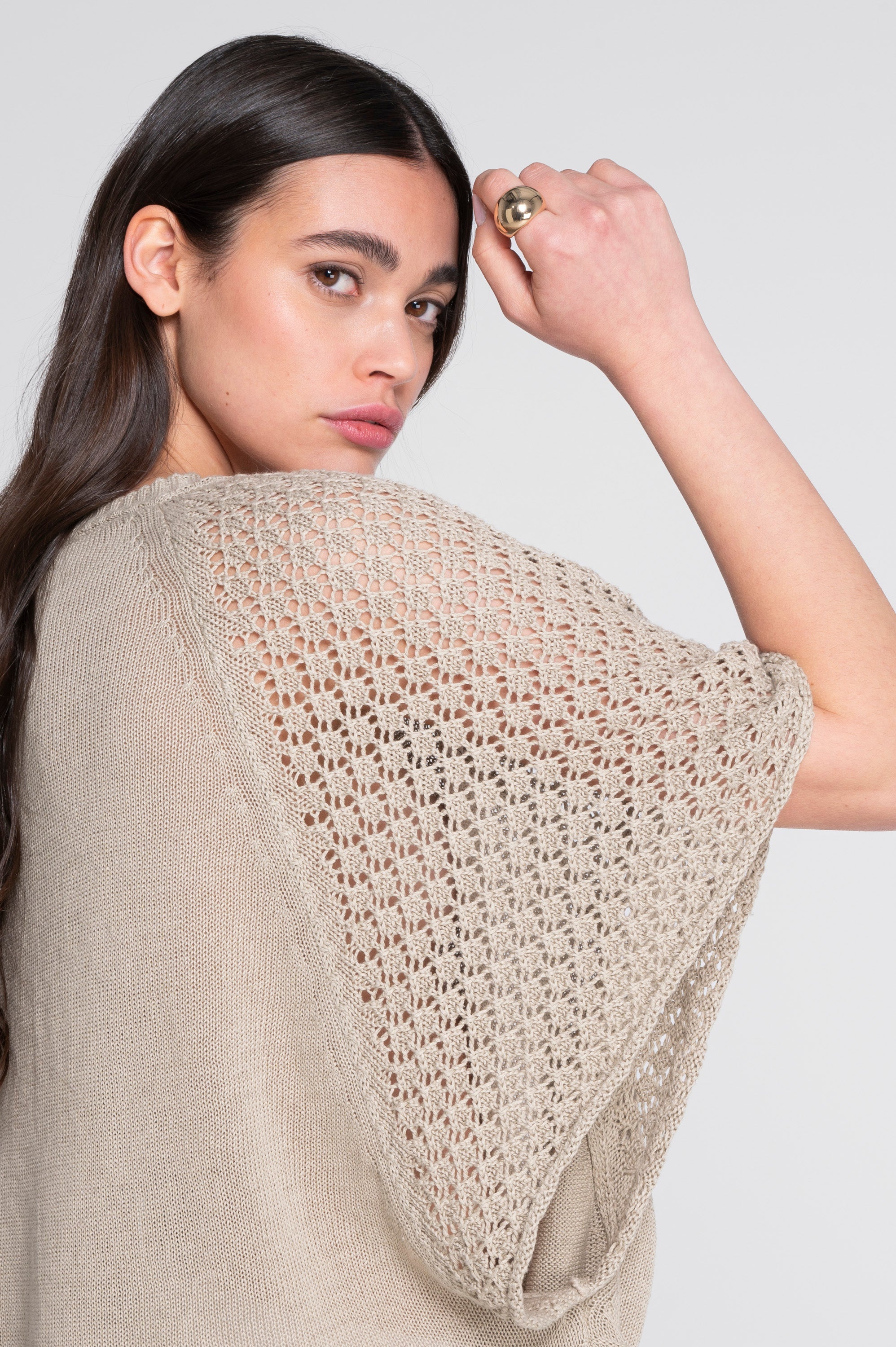 Cotton tricot blouse with batwing raglan sleeves 7574