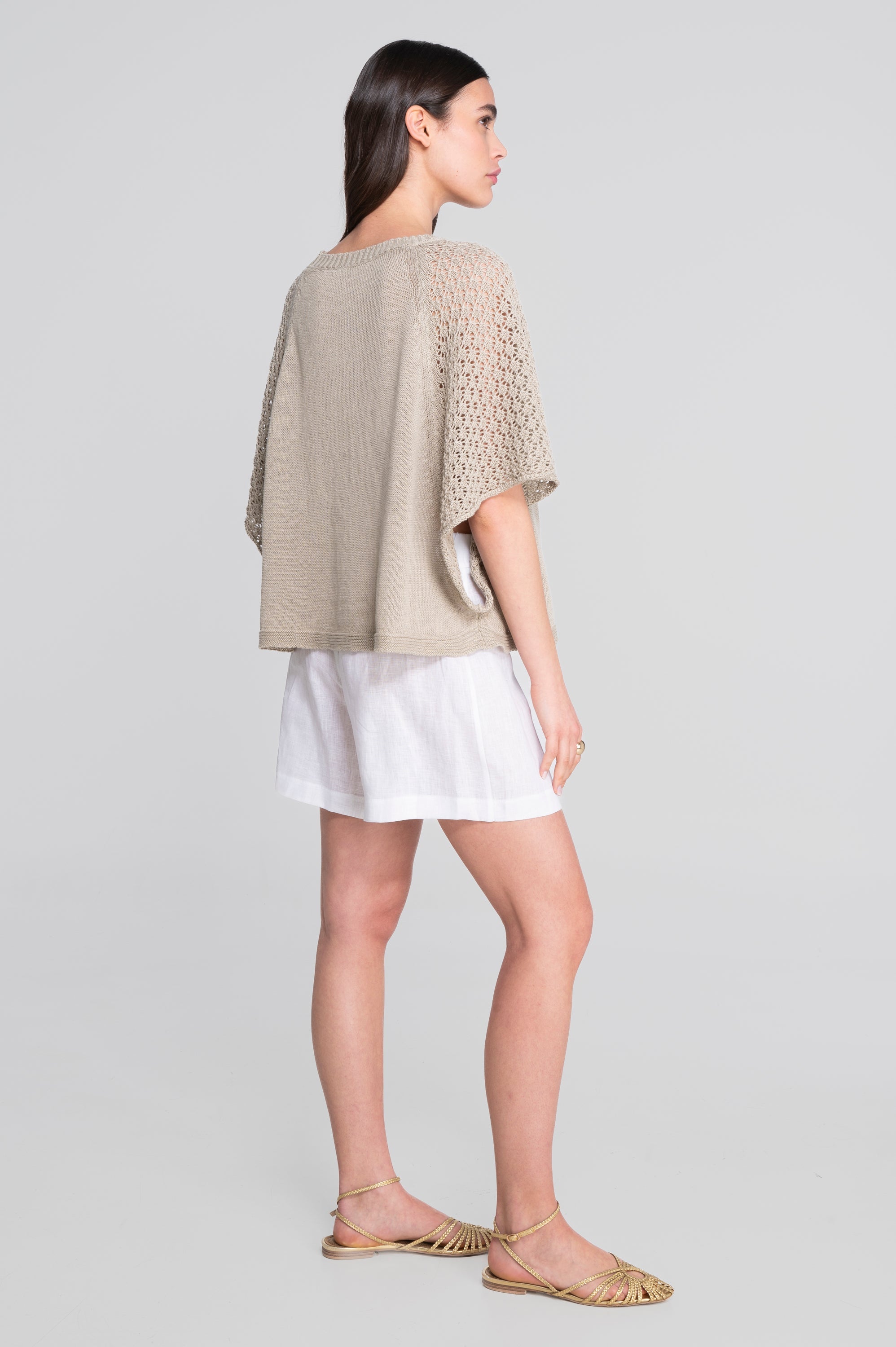 Cotton tricot blouse with batwing raglan sleeves 7574